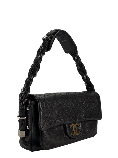 CHANEL - Black Distressed Lambskin Small Lady Braid Flap Bag