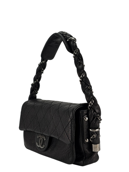CHANEL - Black Distressed Lambskin Small Lady Braid Flap Bag