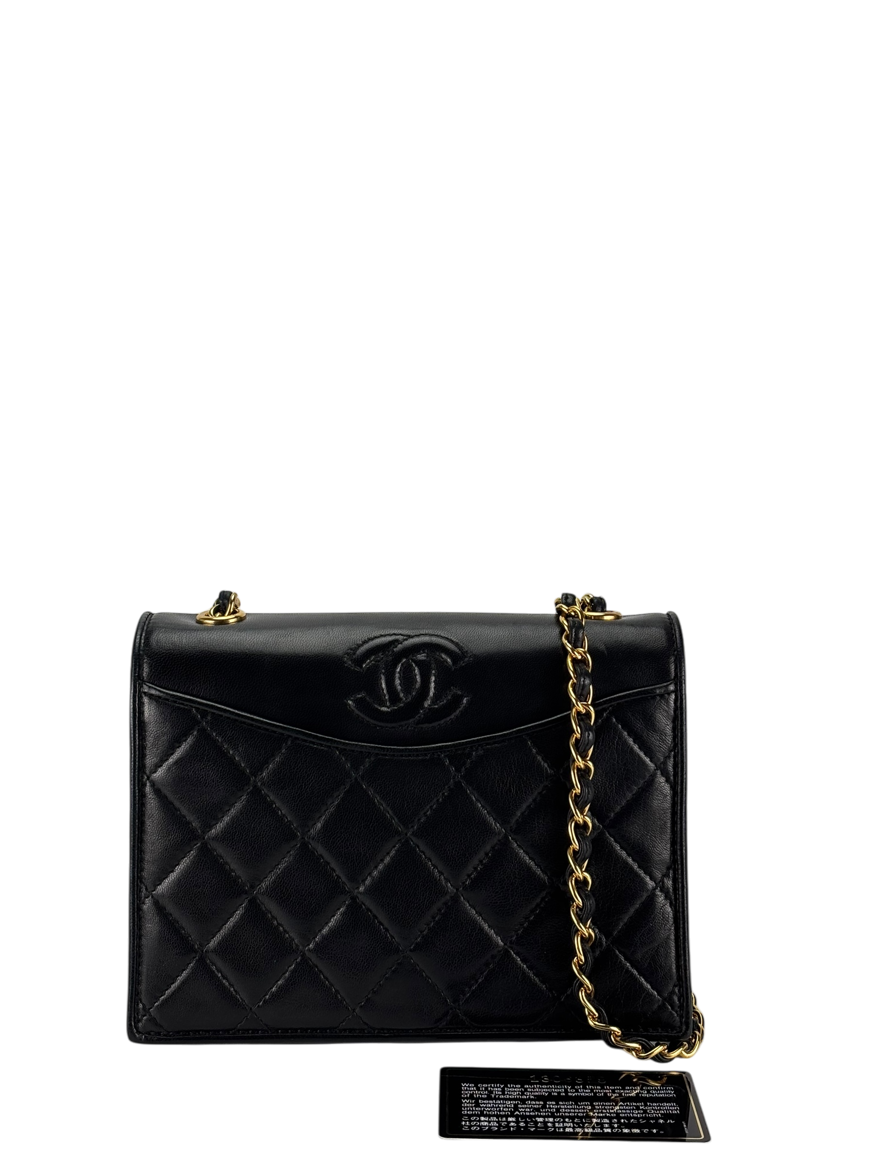 CHANEL - Black Lambskin Matelasse Coco Mark Chain Shoulder Bag Gold Hardware 