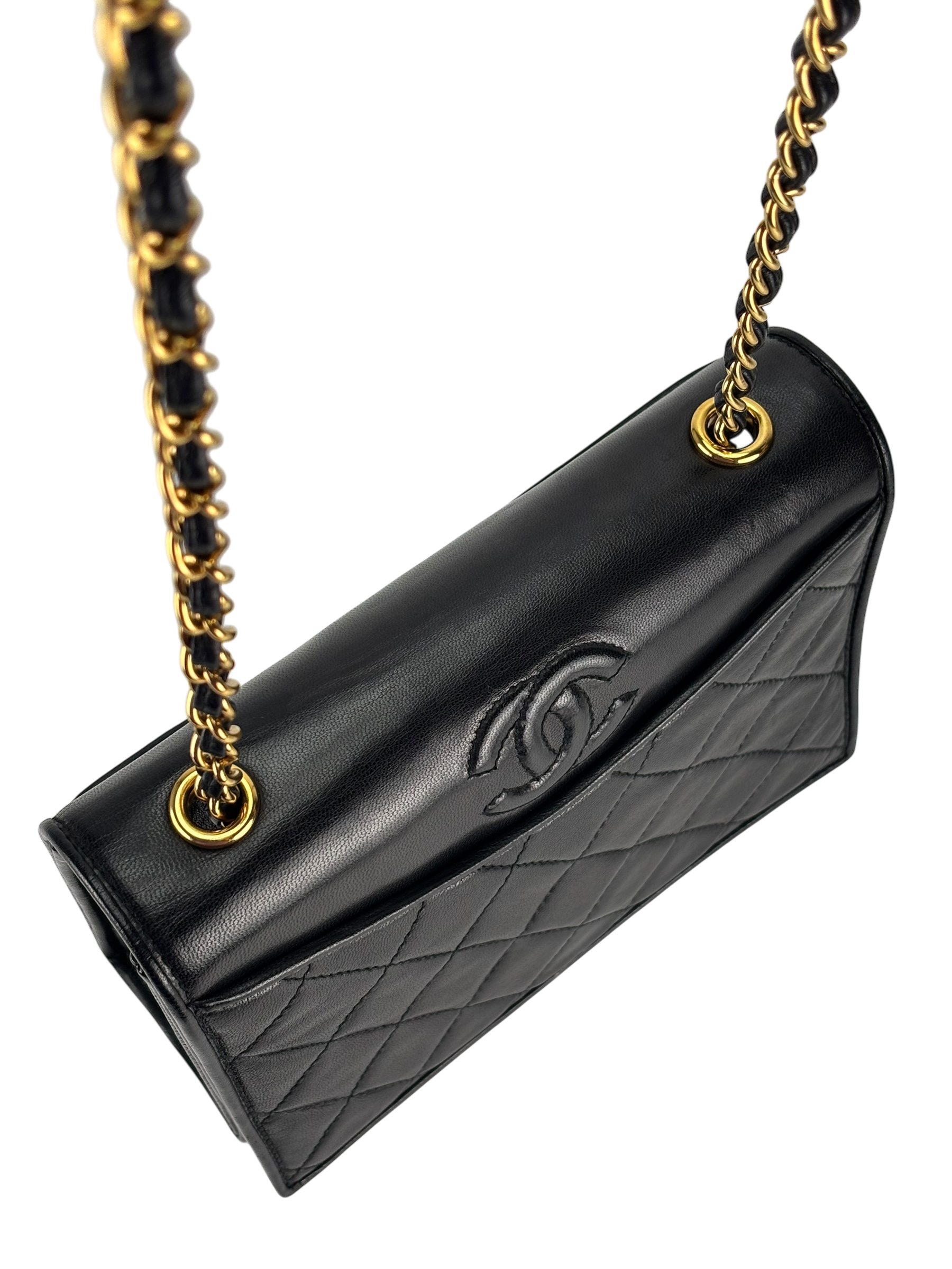 CHANEL - Black Lambskin Matelasse Coco Mark Chain Shoulder Bag Gold Hardware 