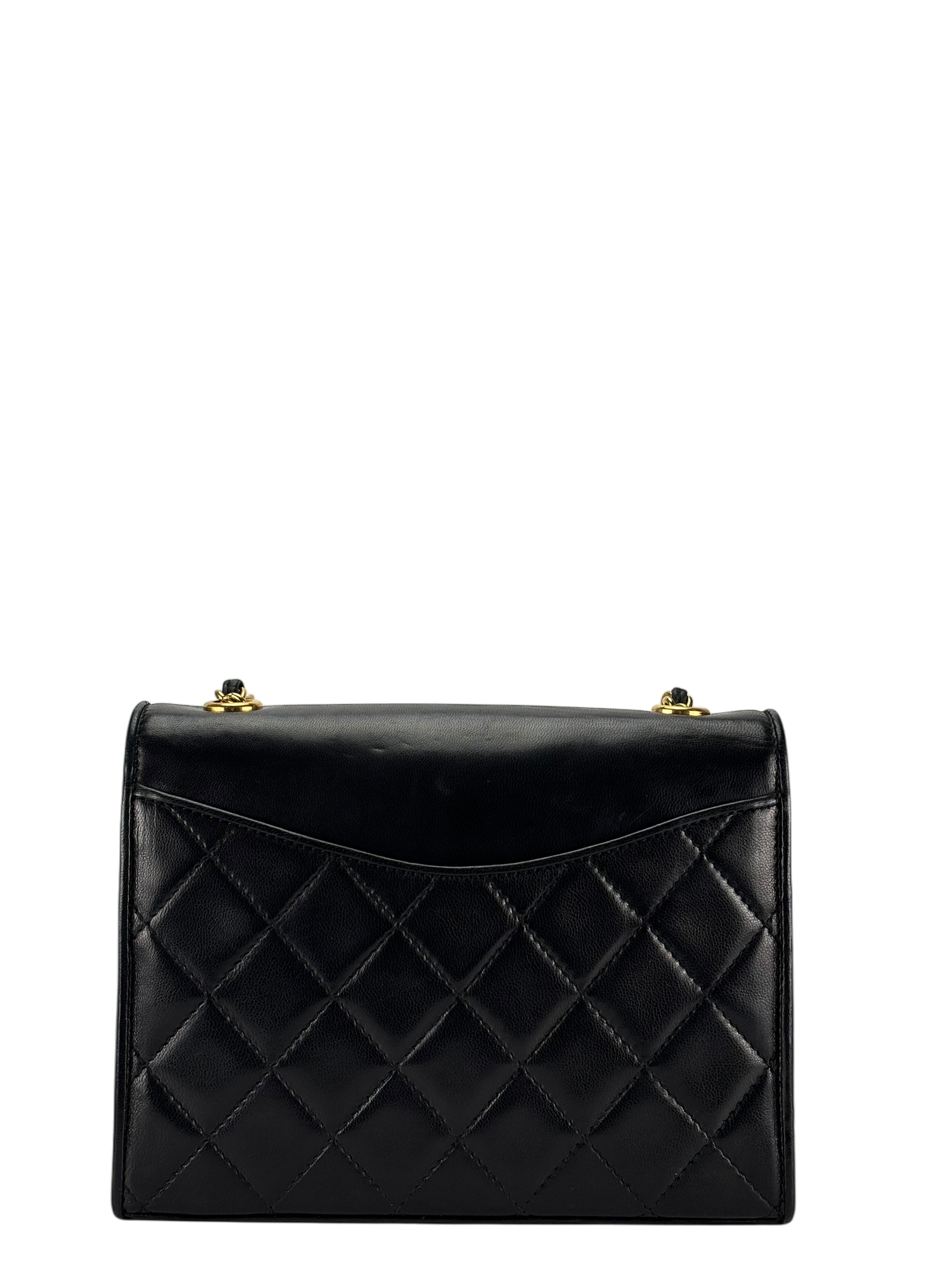 CHANEL - Black Lambskin Matelasse Coco Mark Chain Shoulder Bag Gold Hardware 