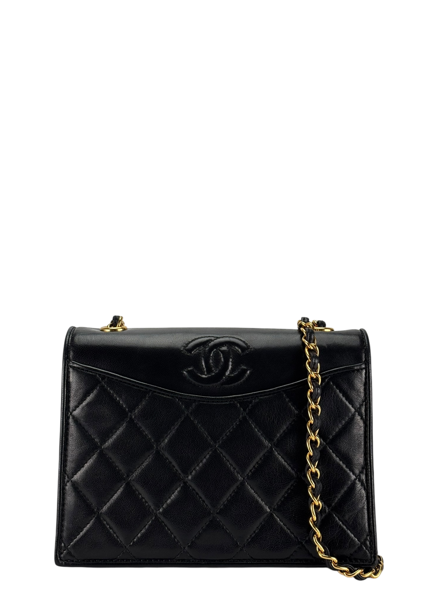CHANEL - Black Lambskin Matelasse Coco Mark Chain Shoulder Bag Gold Hardware 