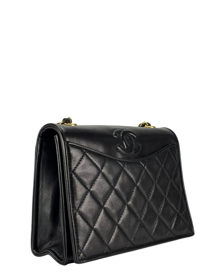 CHANEL - Black Lambskin Matelasse Coco Mark Chain Shoulder Bag Gold Hardware 