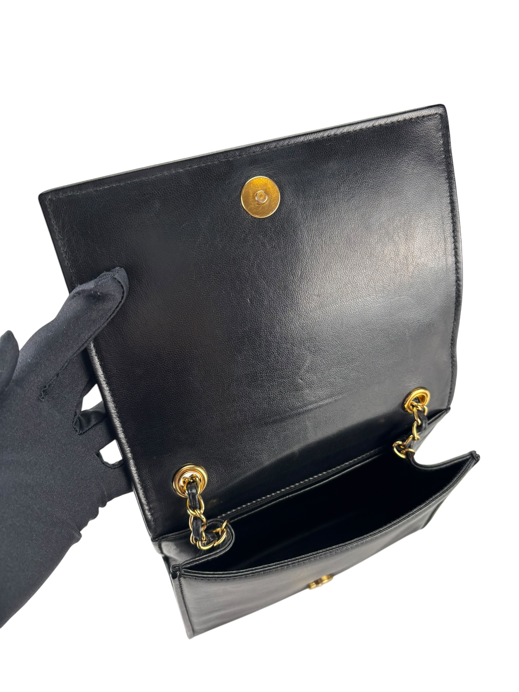 CHANEL - Black Lambskin Matelasse Coco Mark Chain Shoulder Bag Gold Hardware 