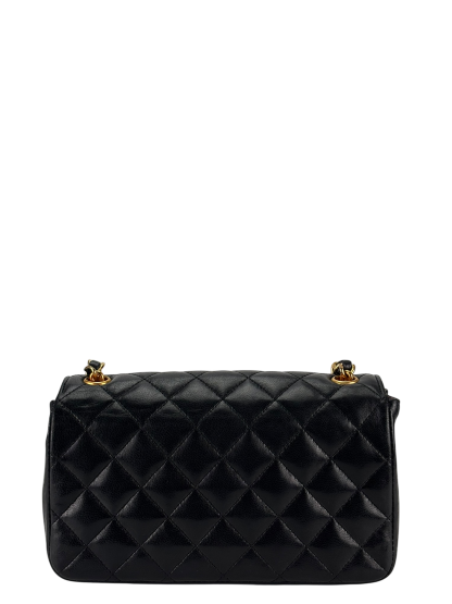 CHANEL - Black Lambskin Mini Matelasse Chain Shoulder Bag 