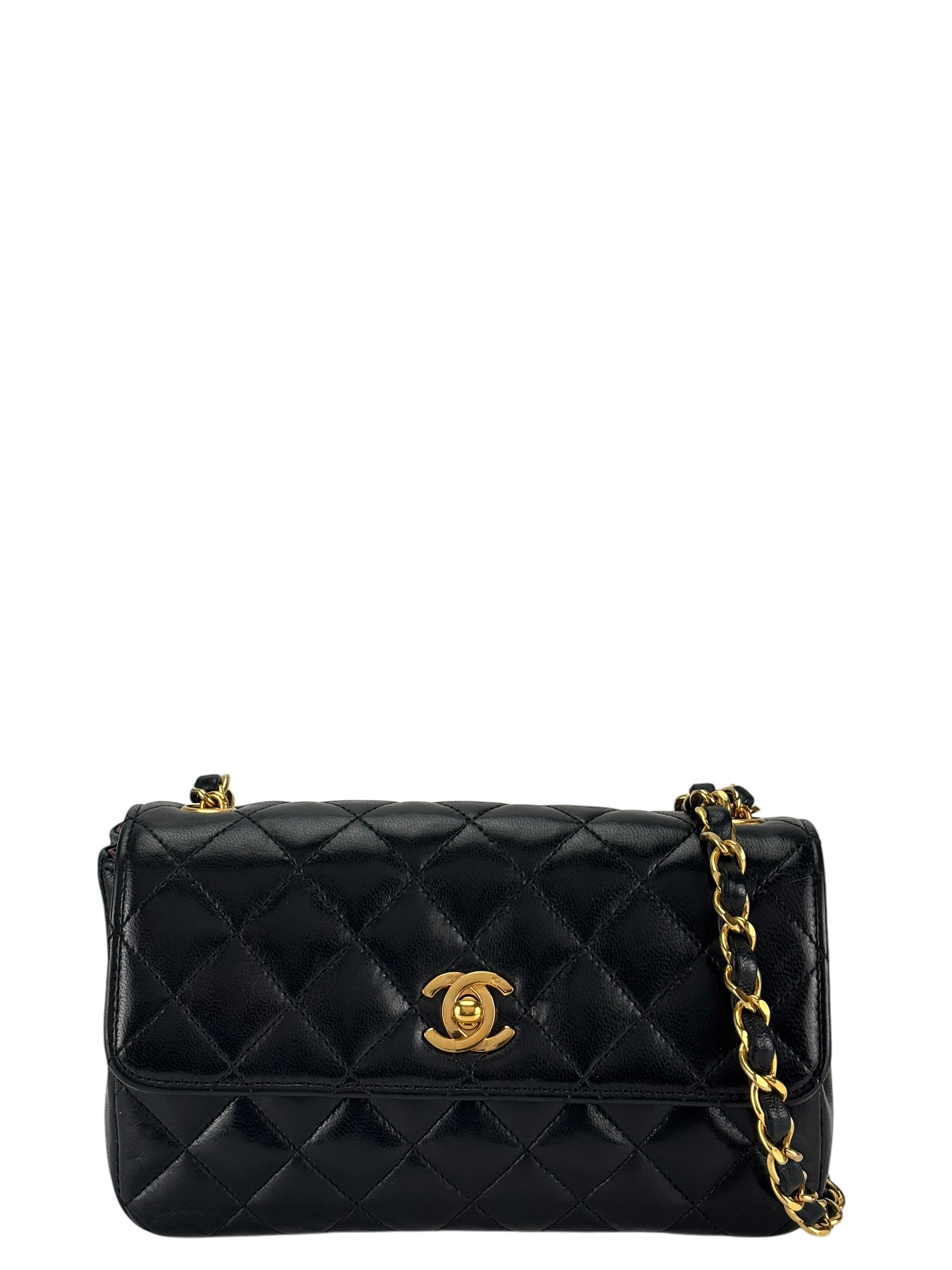 CHANEL - Black Lambskin Mini Matelasse Chain Shoulder Bag 