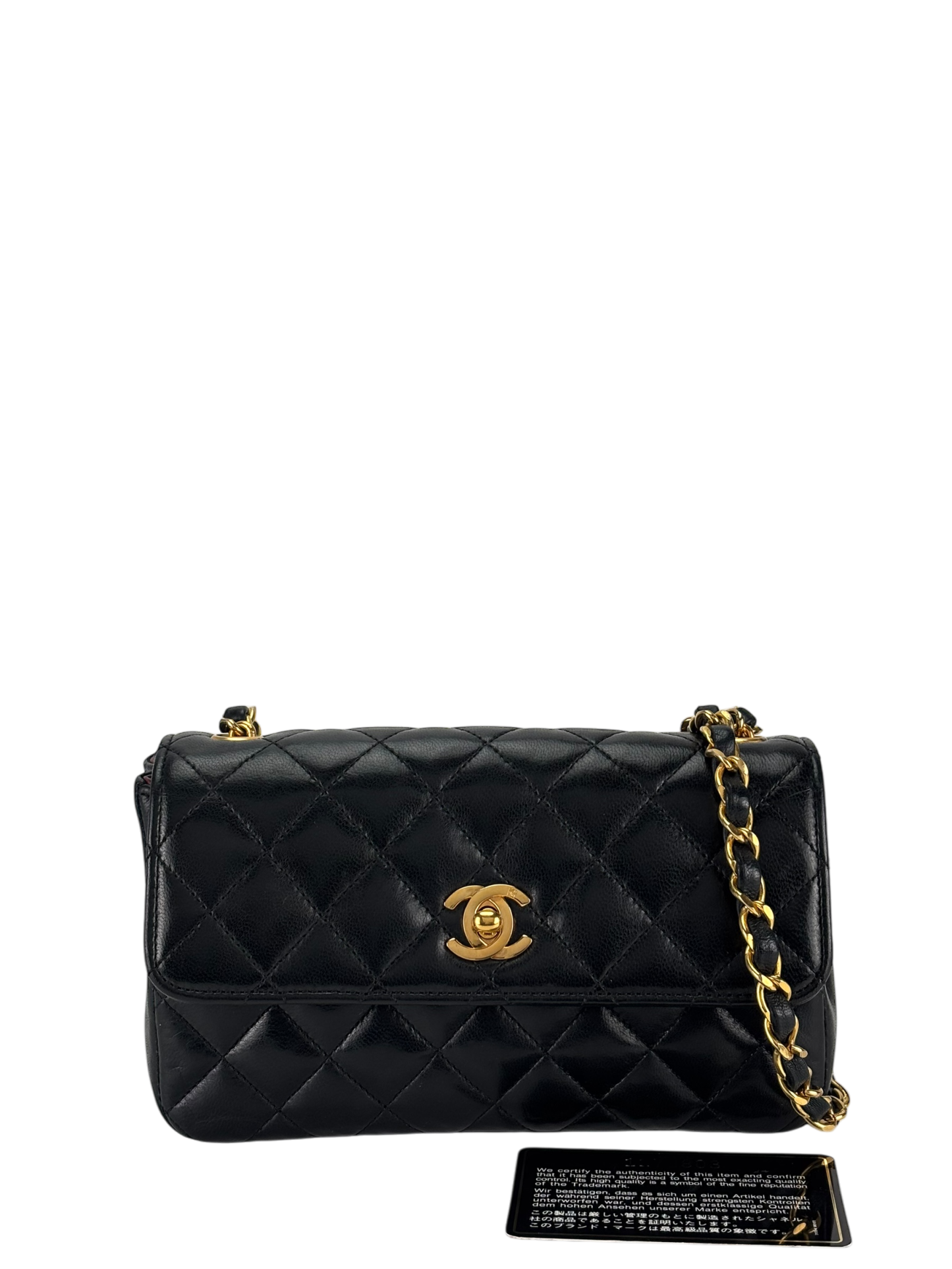 CHANEL - Black Lambskin Mini Matelasse Chain Shoulder Bag 