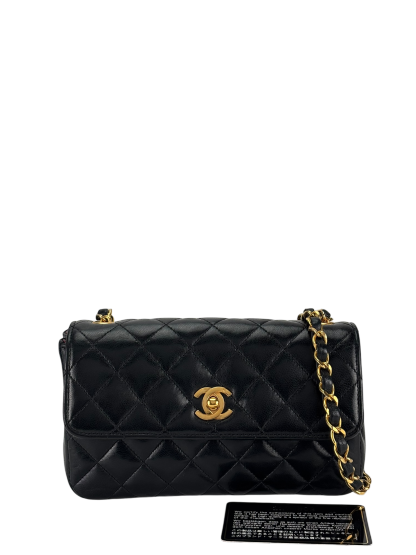 CHANEL - Black Lambskin Mini Matelasse Chain Shoulder Bag 