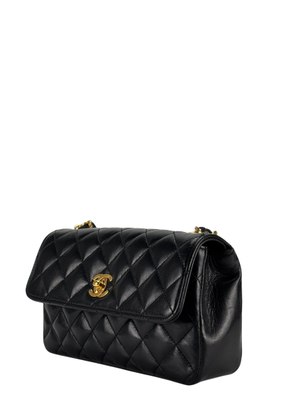CHANEL - Black Lambskin Mini Matelasse Chain Shoulder Bag 