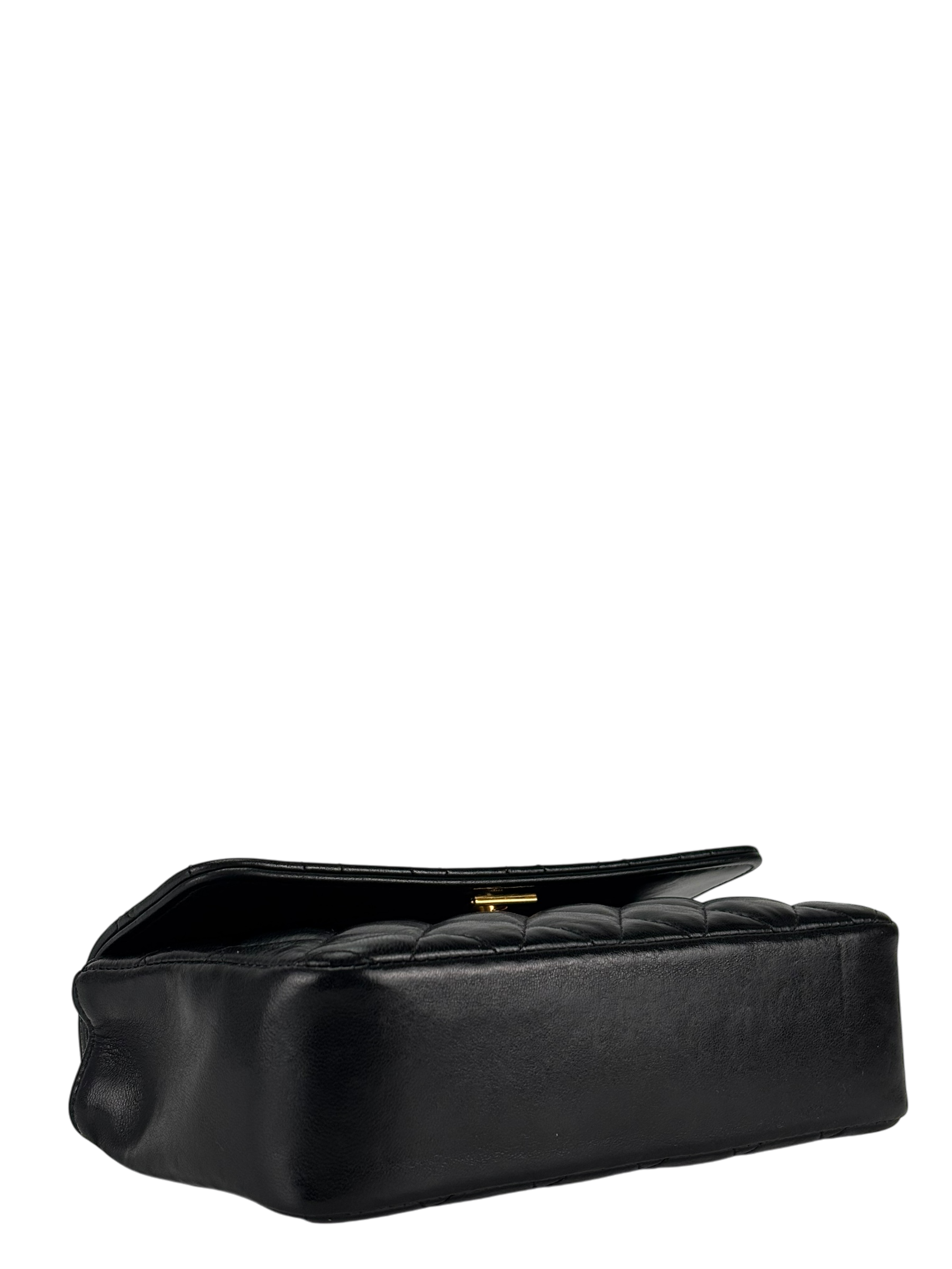 CHANEL - Black Lambskin Mini Matelasse Chain Shoulder Bag 