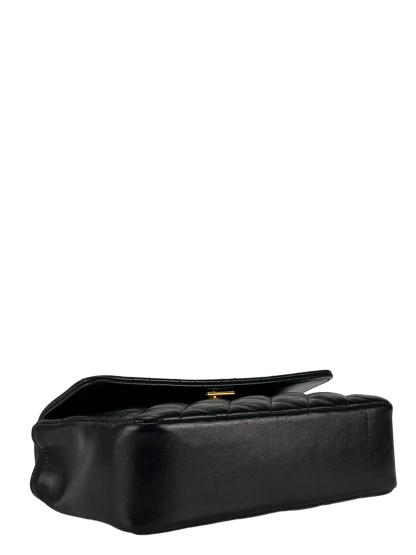 CHANEL - Black Lambskin Mini Matelasse Chain Shoulder Bag 