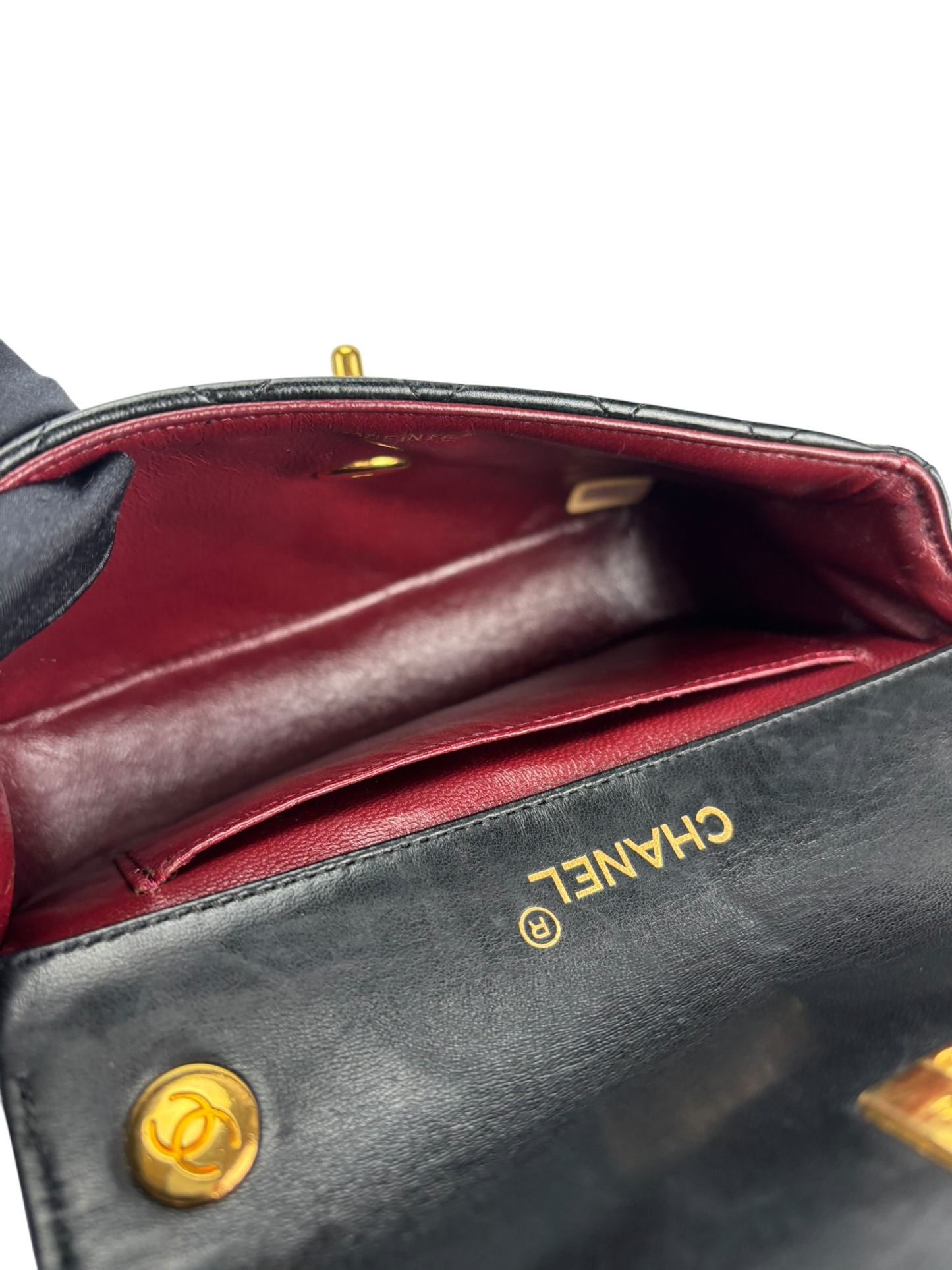 CHANEL - Black Lambskin Mini Matelasse Chain Shoulder Bag 