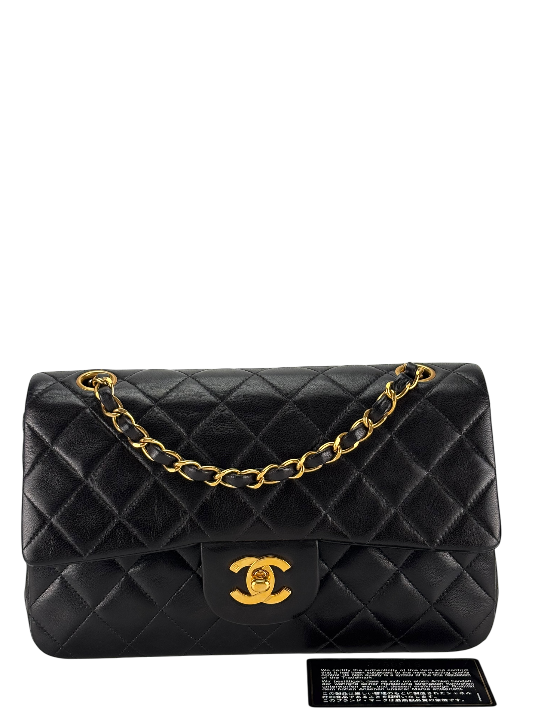 CHANEL - Small Classic Double Flap Bag Black Lambskin Gold Hardware (CF23)
