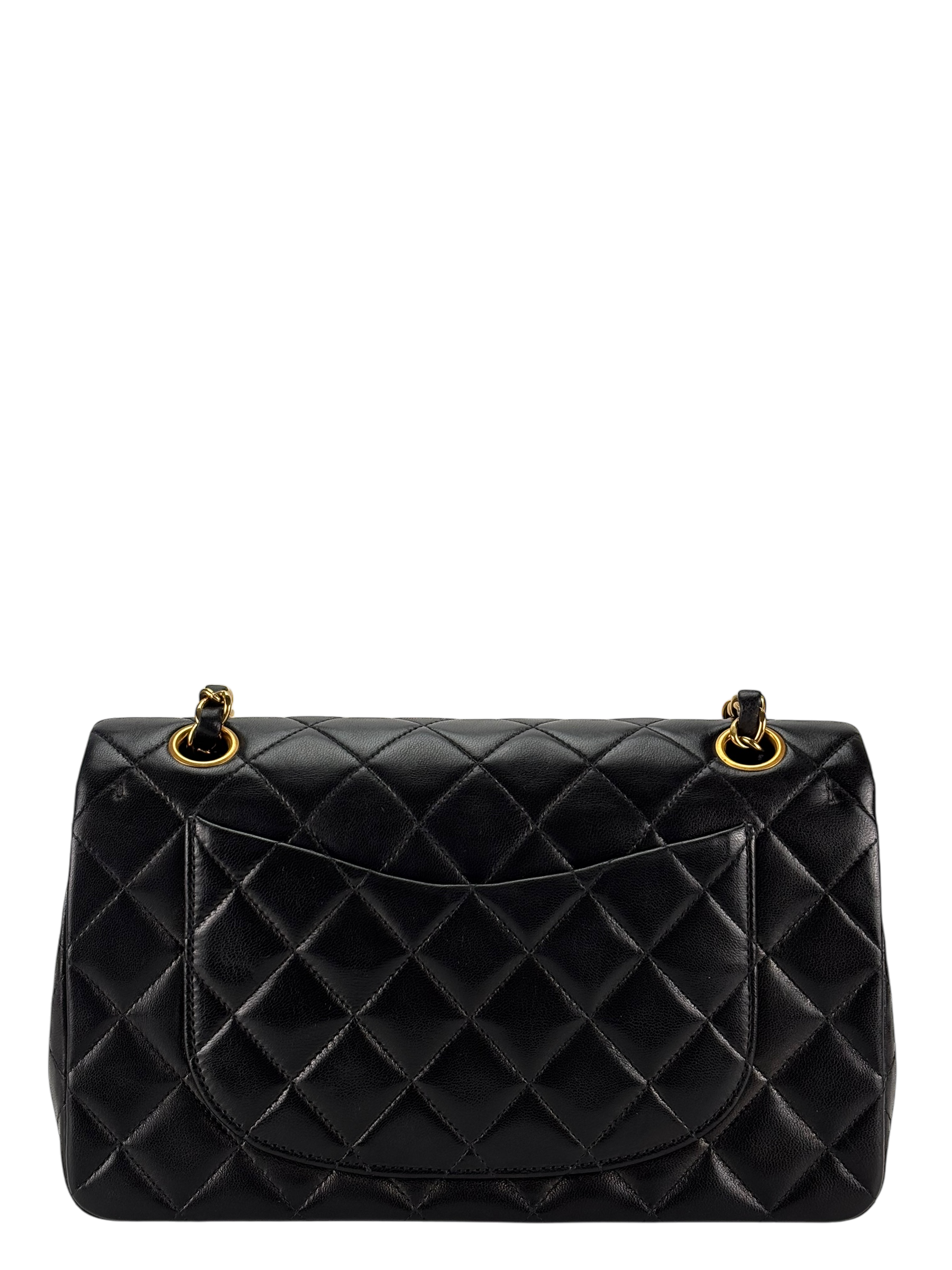 CHANEL - Small Classic Double Flap Bag Black Lambskin Gold Hardware (CF23)