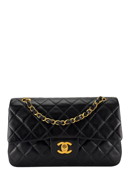 CHANEL - Small Classic Double Flap Bag Black Lambskin Gold Hardware (CF23)