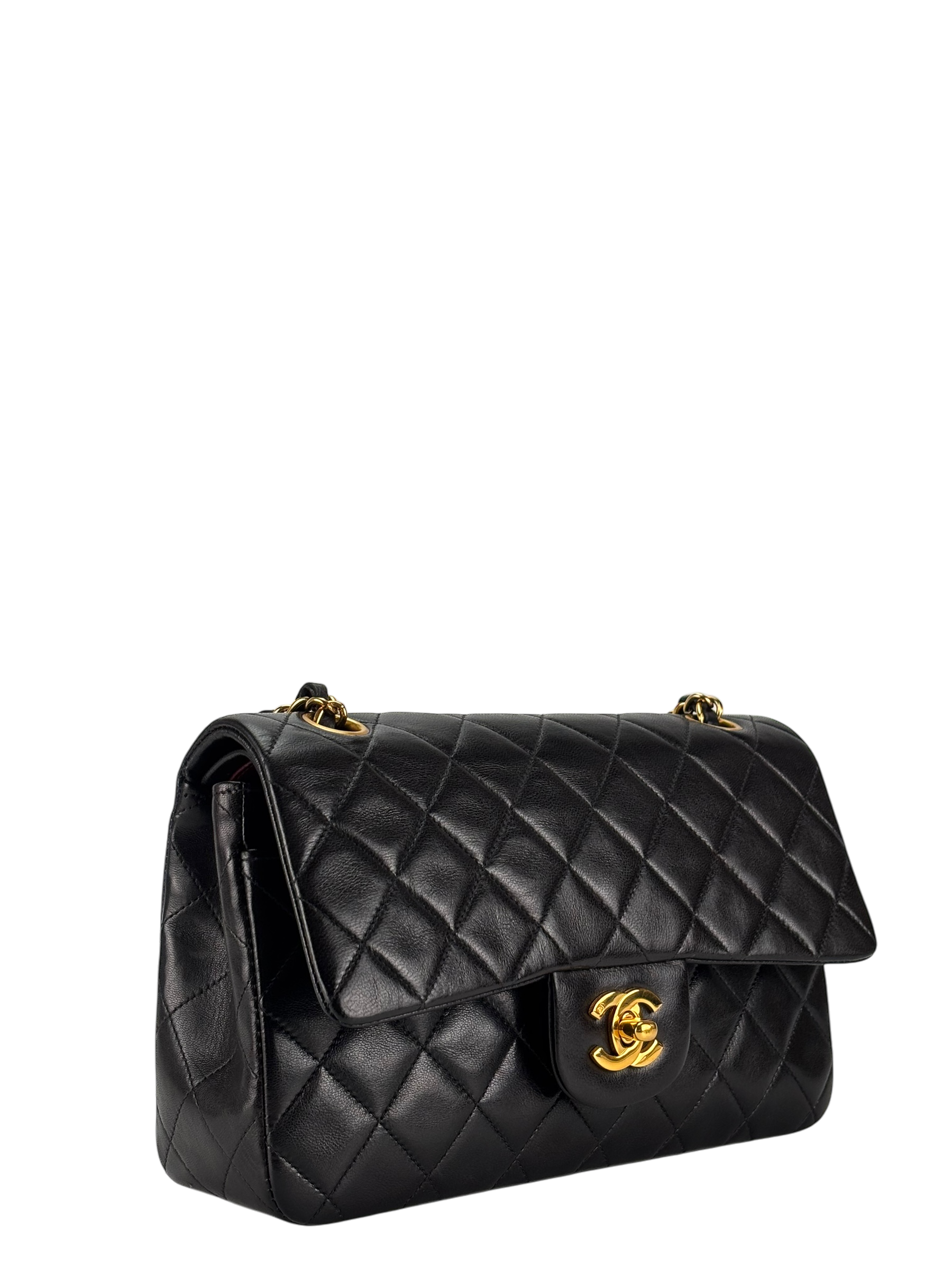 CHANEL - Small Classic Double Flap Bag Black Lambskin Gold Hardware (CF23)