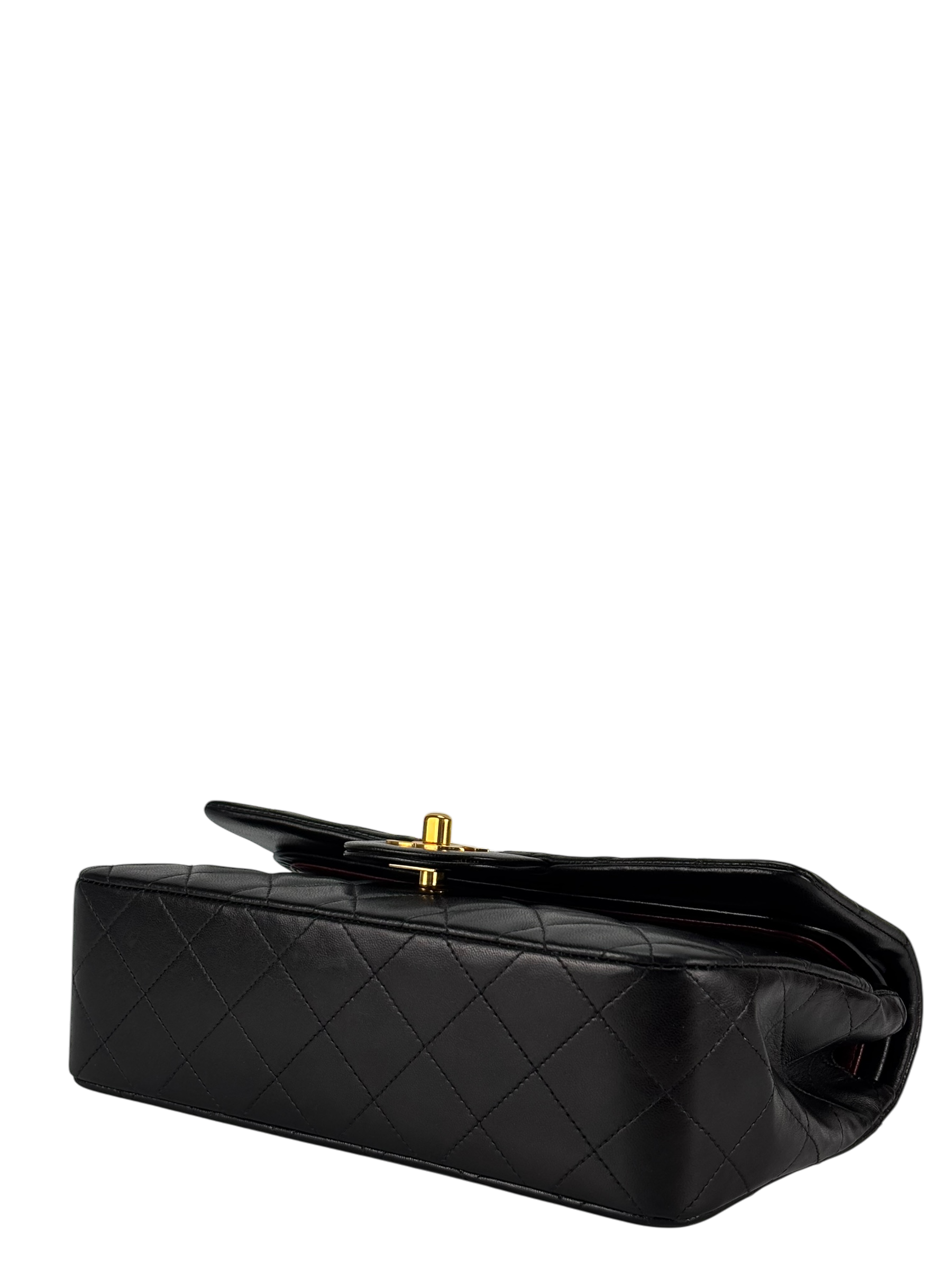 CHANEL - Small Classic Double Flap Bag Black Lambskin Gold Hardware (CF23)