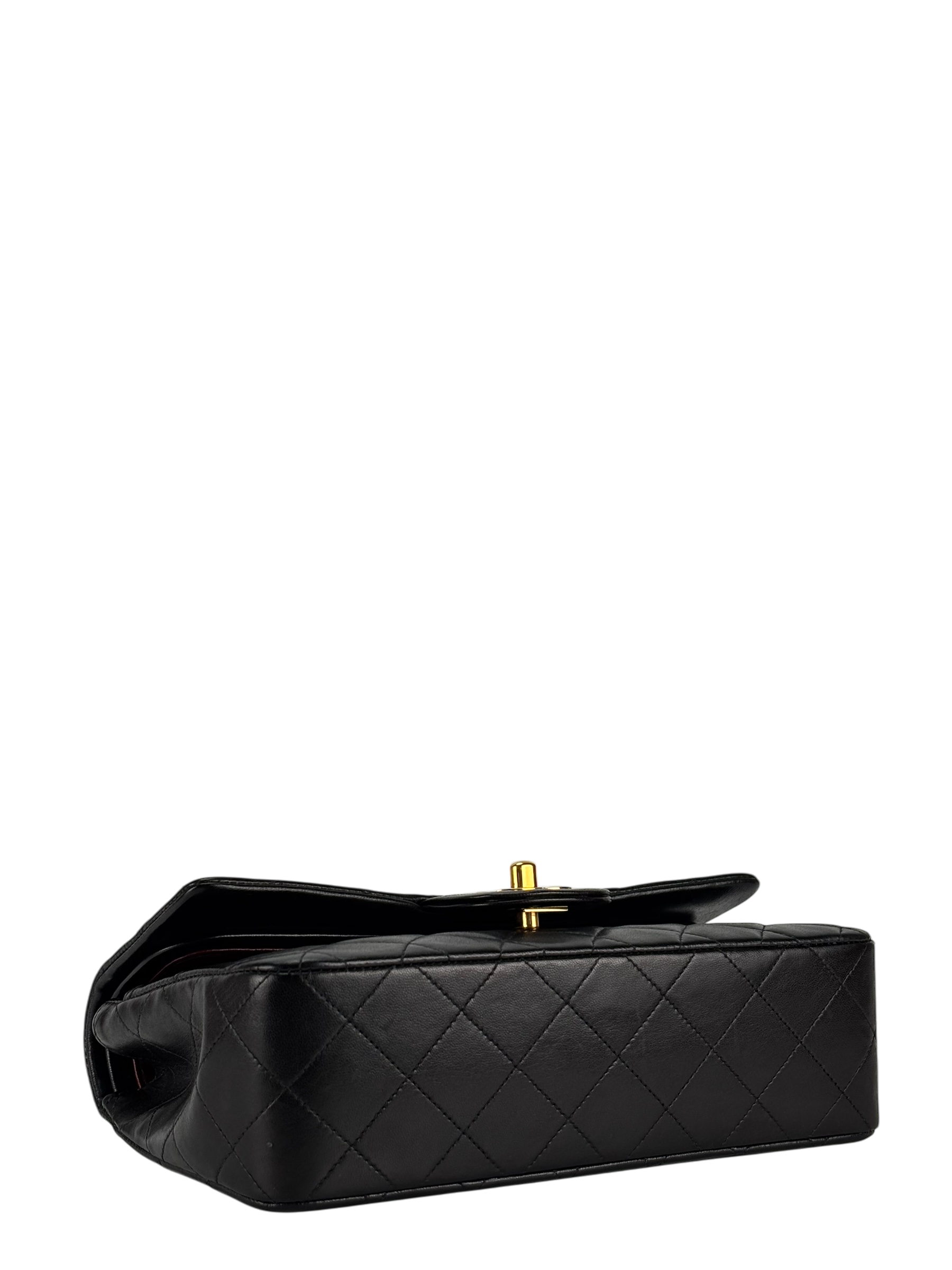 CHANEL - Small Classic Double Flap Bag Black Lambskin Gold Hardware (CF23)