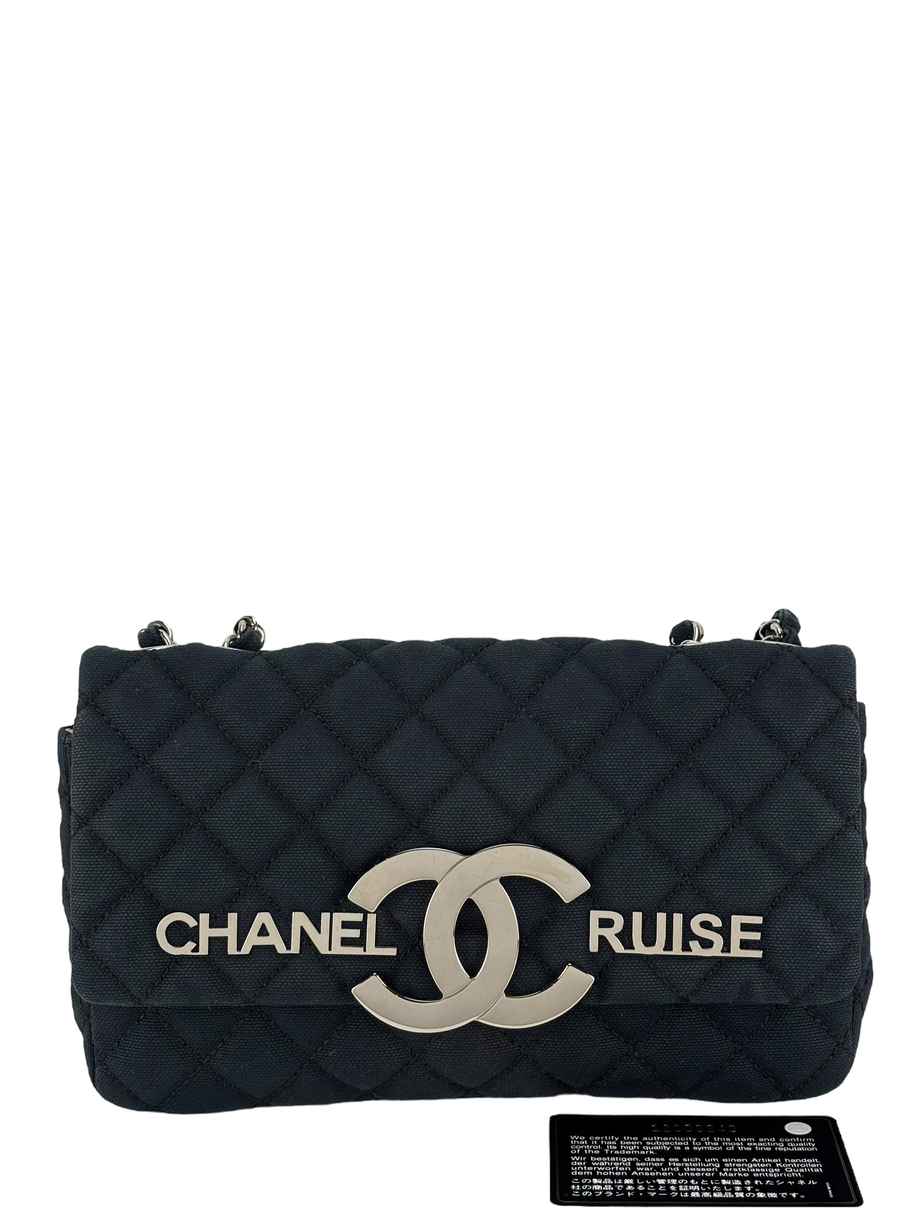 CHANEL - Navy Quilted Fabric CC Cruise Chain Flap Bag