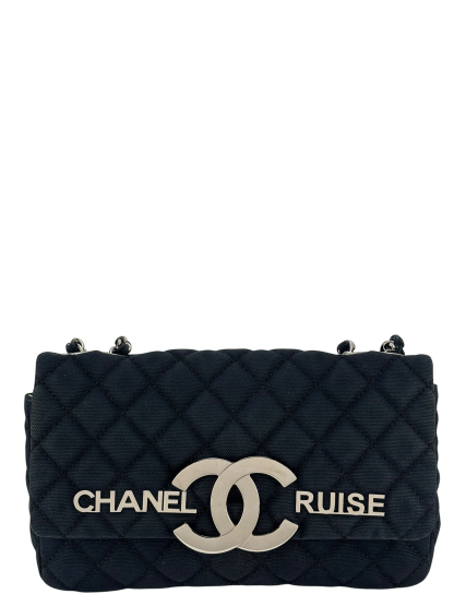 CHANEL - Navy Quilted Fabric CC Cruise Chain Flap Bag