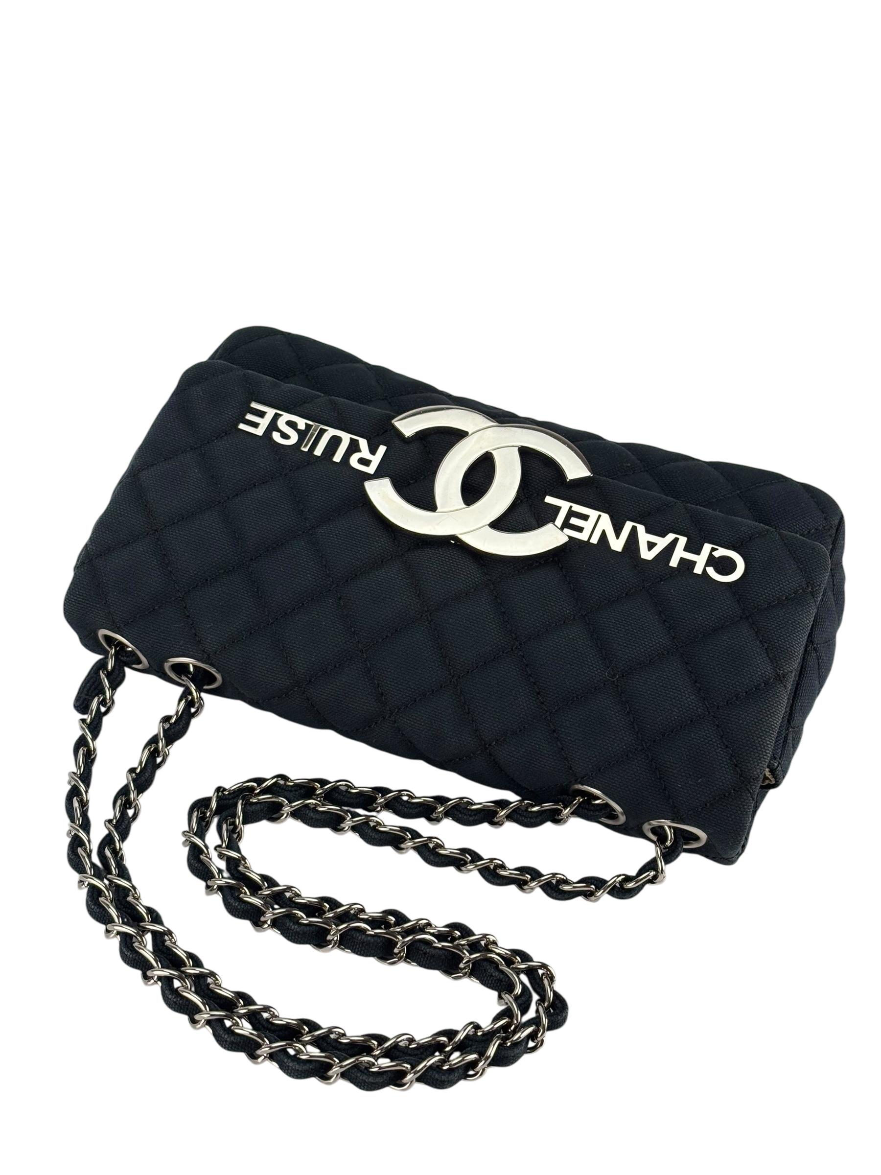 CHANEL - Navy Quilted Fabric CC Cruise Chain Flap Bag
