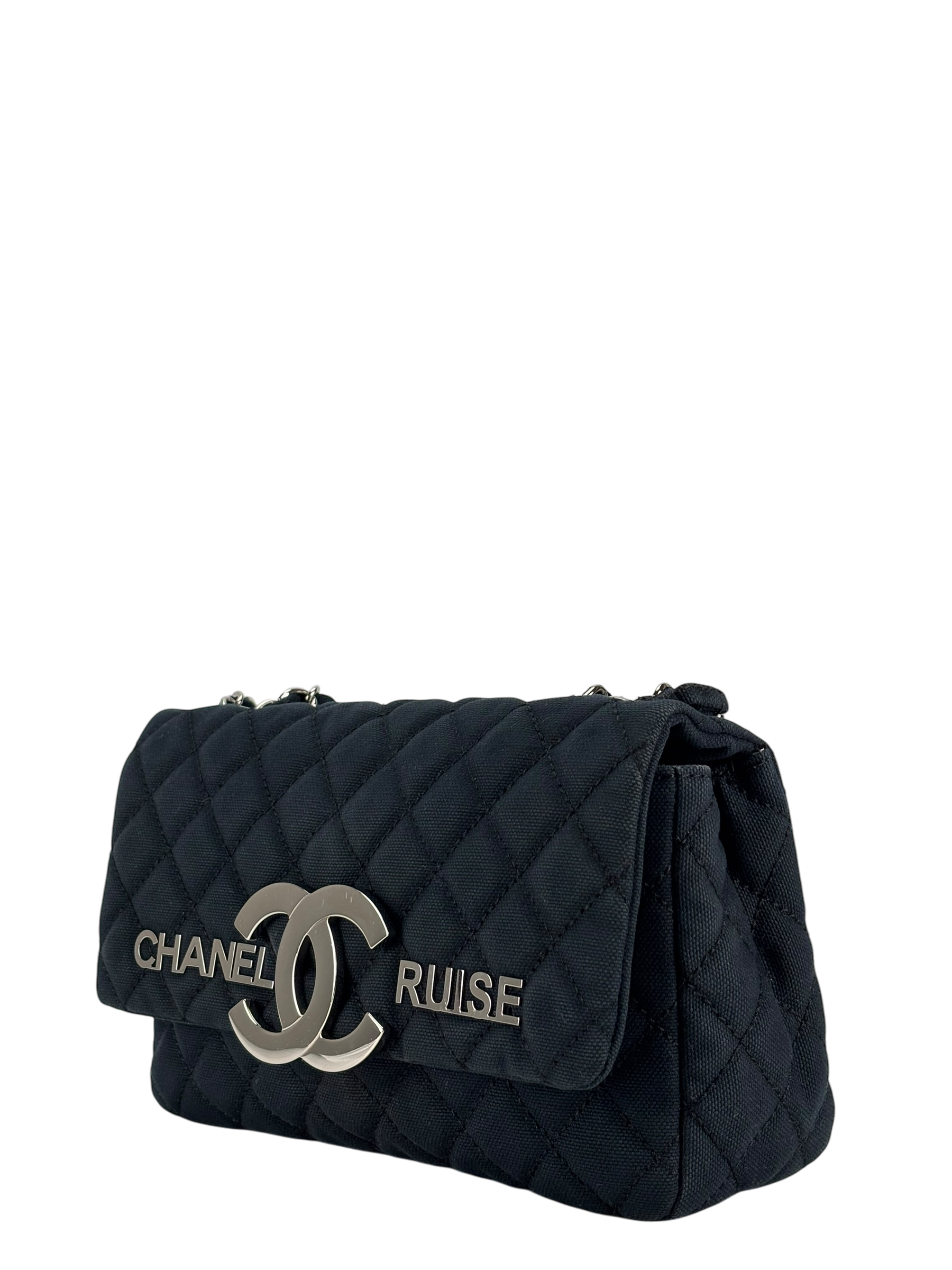 CHANEL - Navy Quilted Fabric CC Cruise Chain Flap Bag