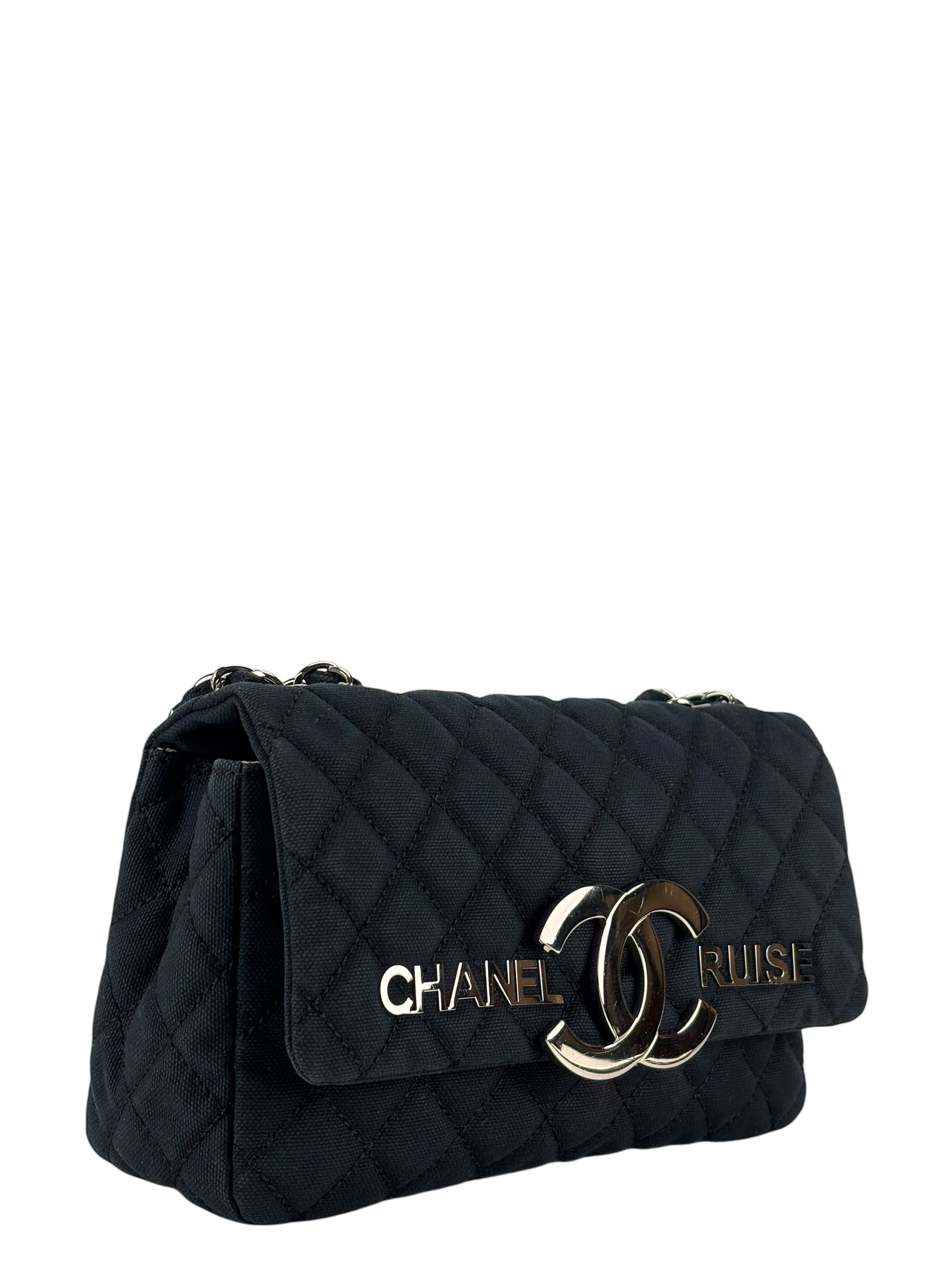 CHANEL - Navy Quilted Fabric CC Cruise Chain Flap Bag