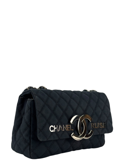 CHANEL - Navy Quilted Fabric CC Cruise Chain Flap Bag