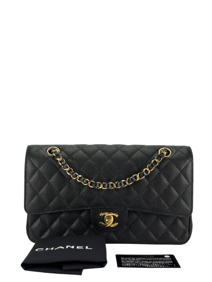 CHANEL - Medium Classic Double Flap Bag Black Caviar Gold Hardware (CF25)