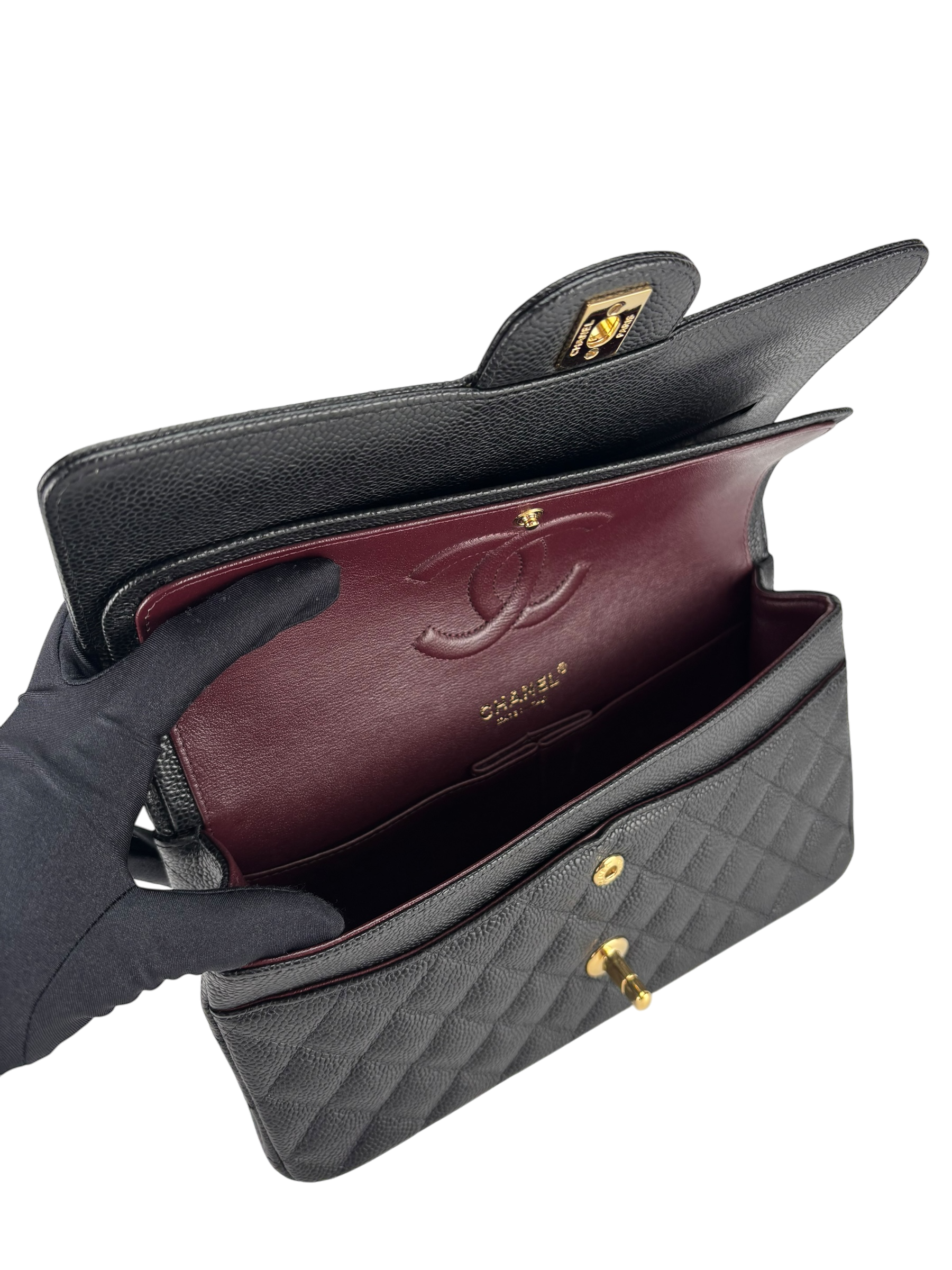 CHANEL - Medium Classic Double Flap Bag Black Caviar Gold Hardware (CF25)