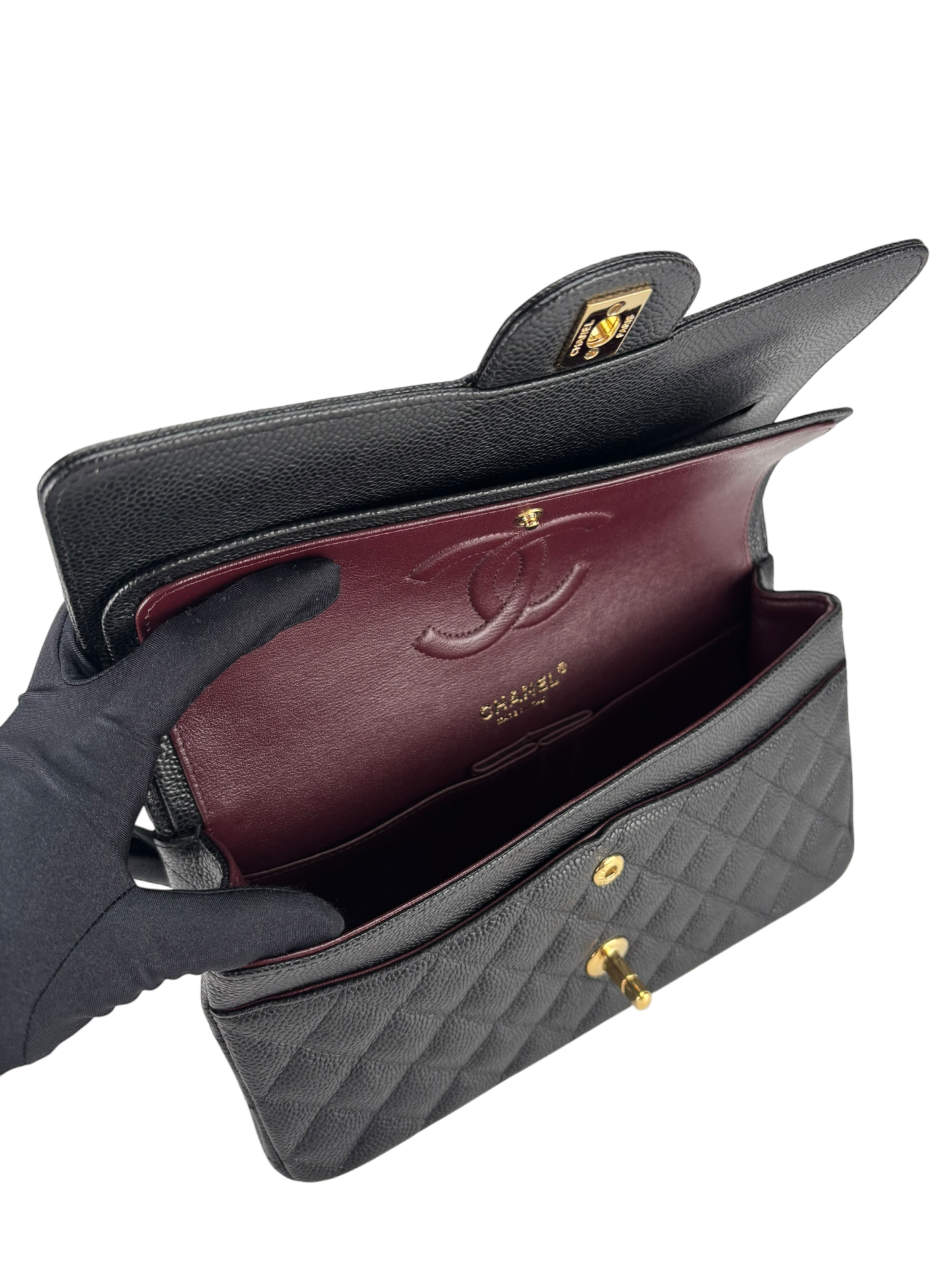 CHANEL - Medium Classic Double Flap Bag Black Caviar Gold Hardware (CF25)