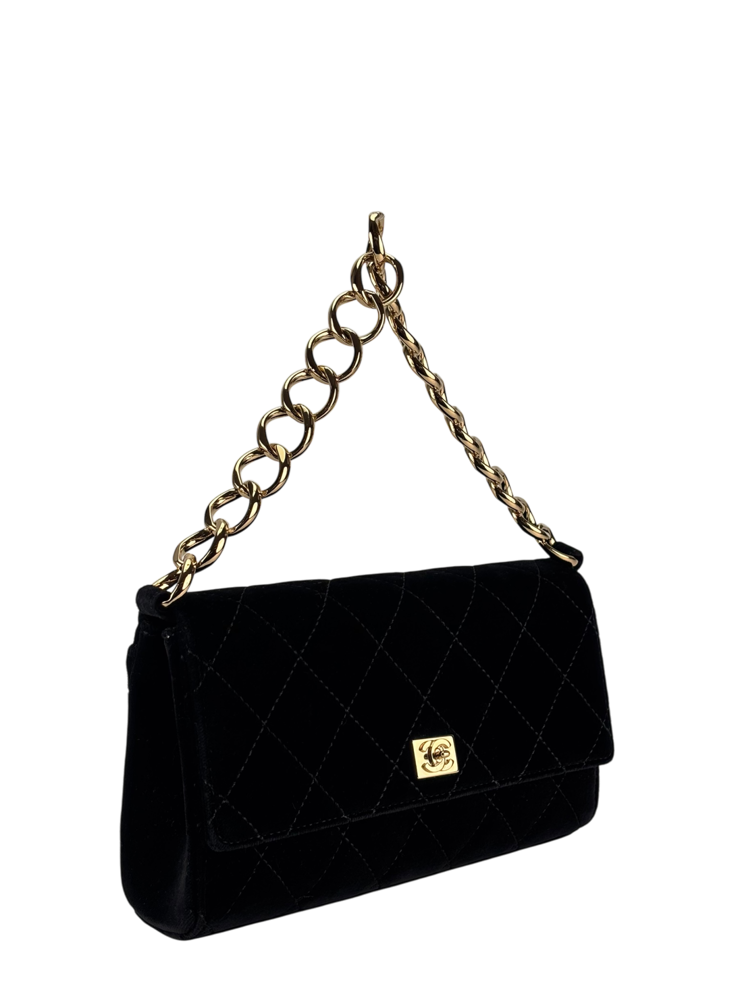 CHANEL - Black CC Velvet Chain Handbag