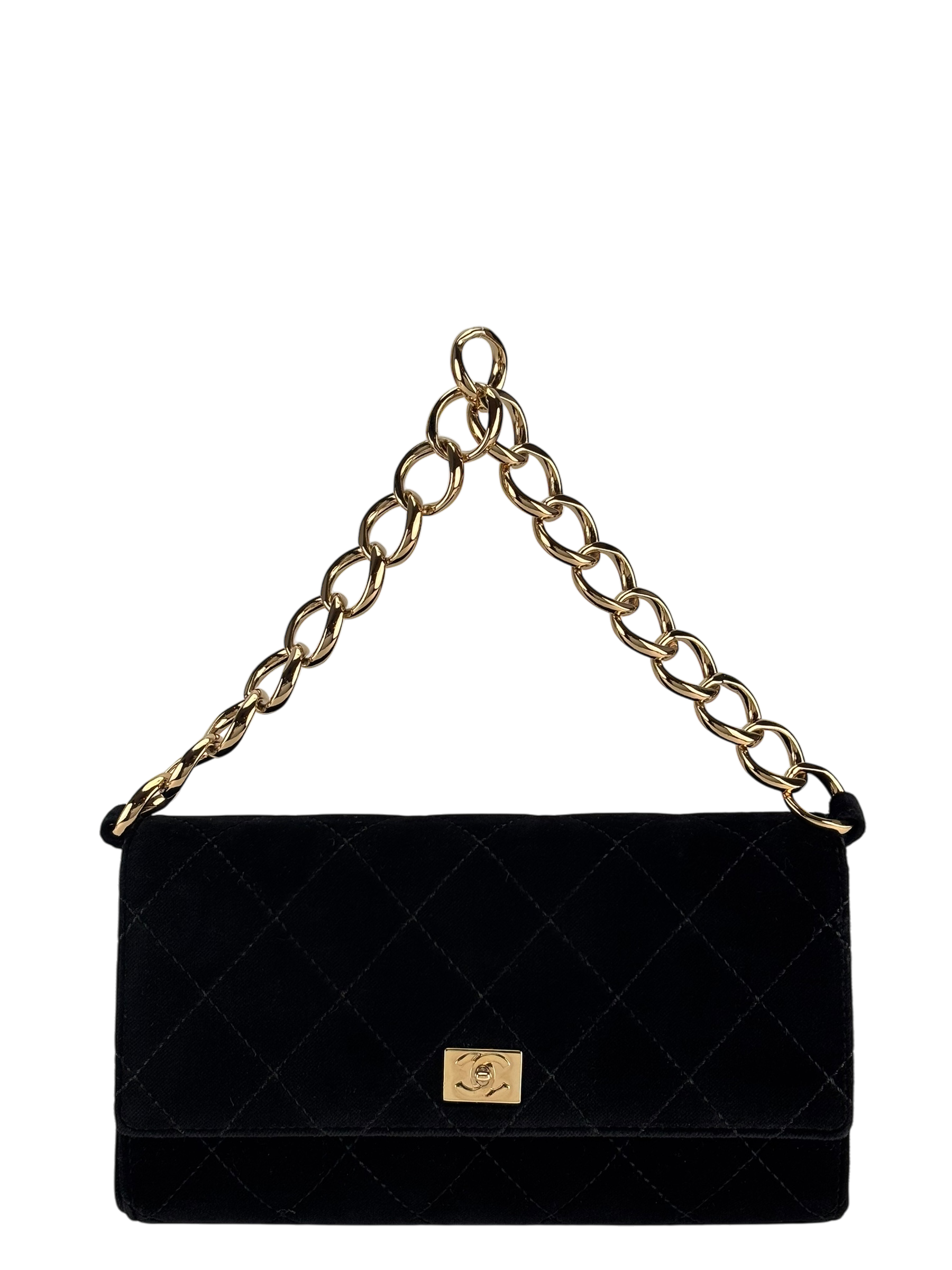 CHANEL - Black CC Velvet Chain Handbag