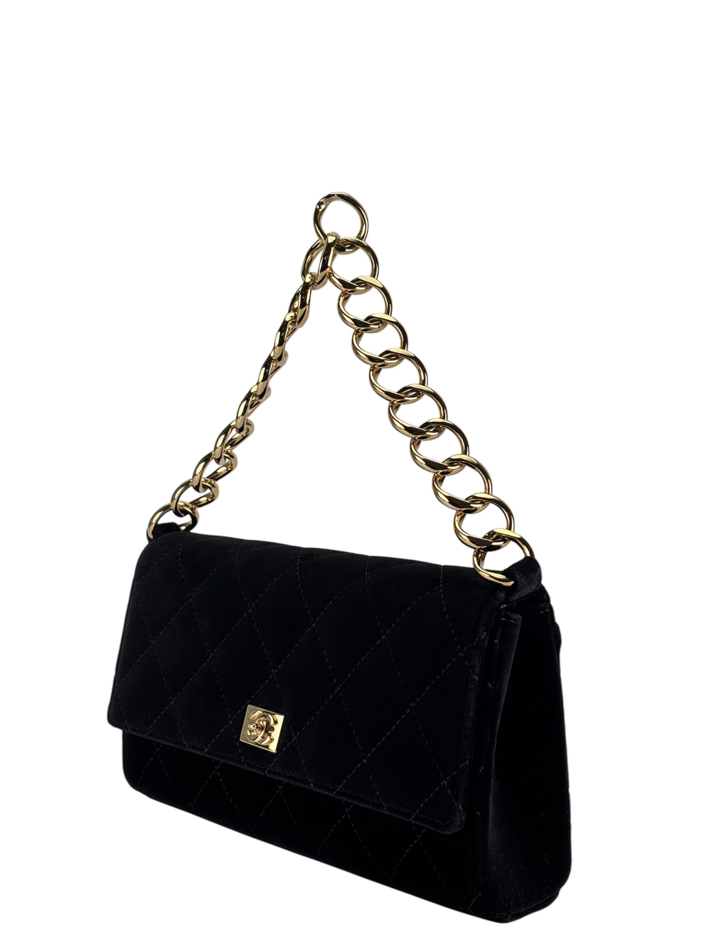 CHANEL - Black CC Velvet Chain Handbag