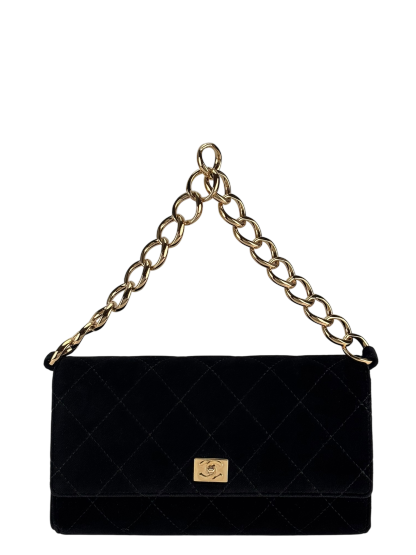 CHANEL - Black CC Velvet Chain Handbag