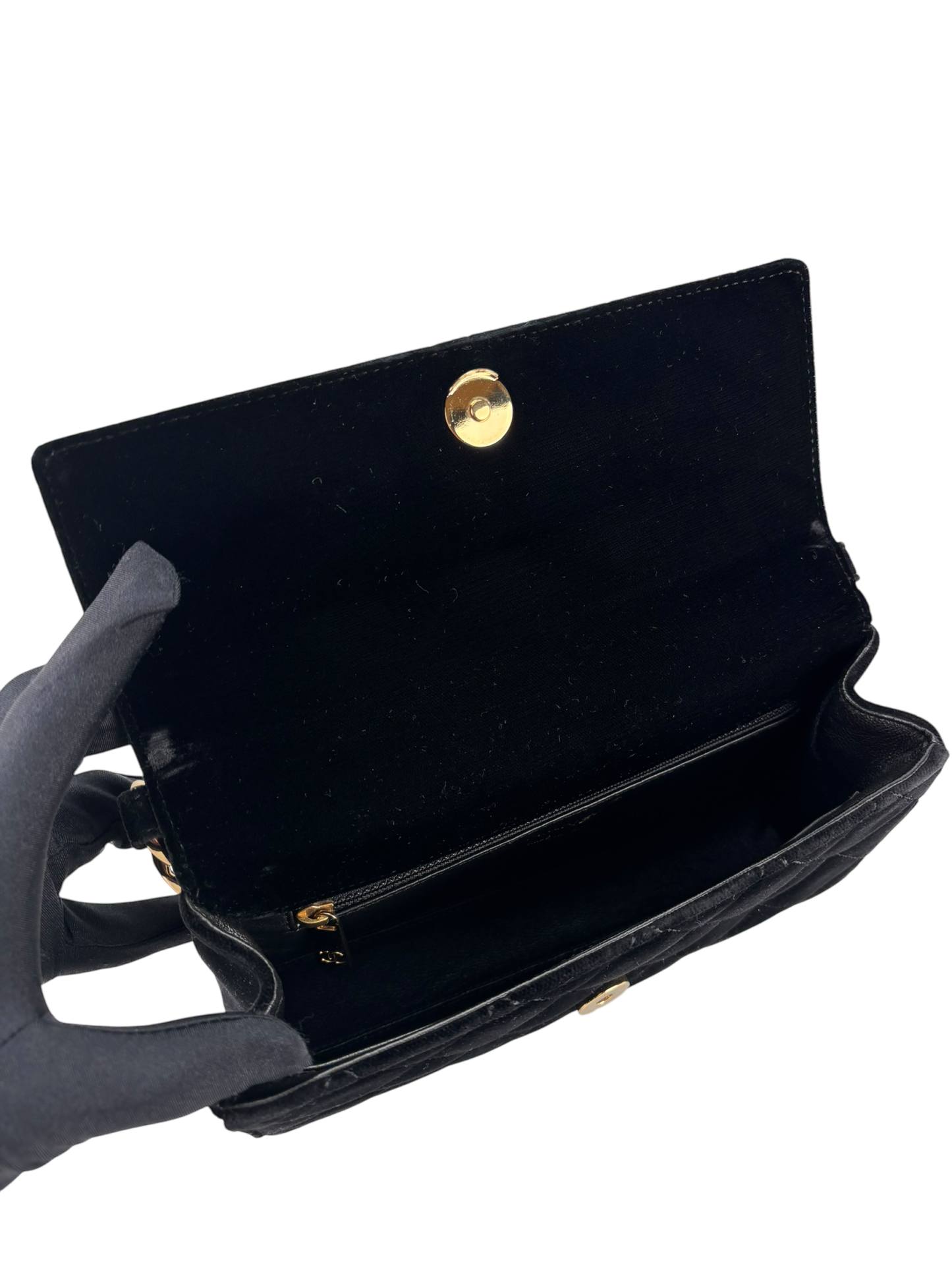CHANEL - Black CC Velvet Chain Handbag