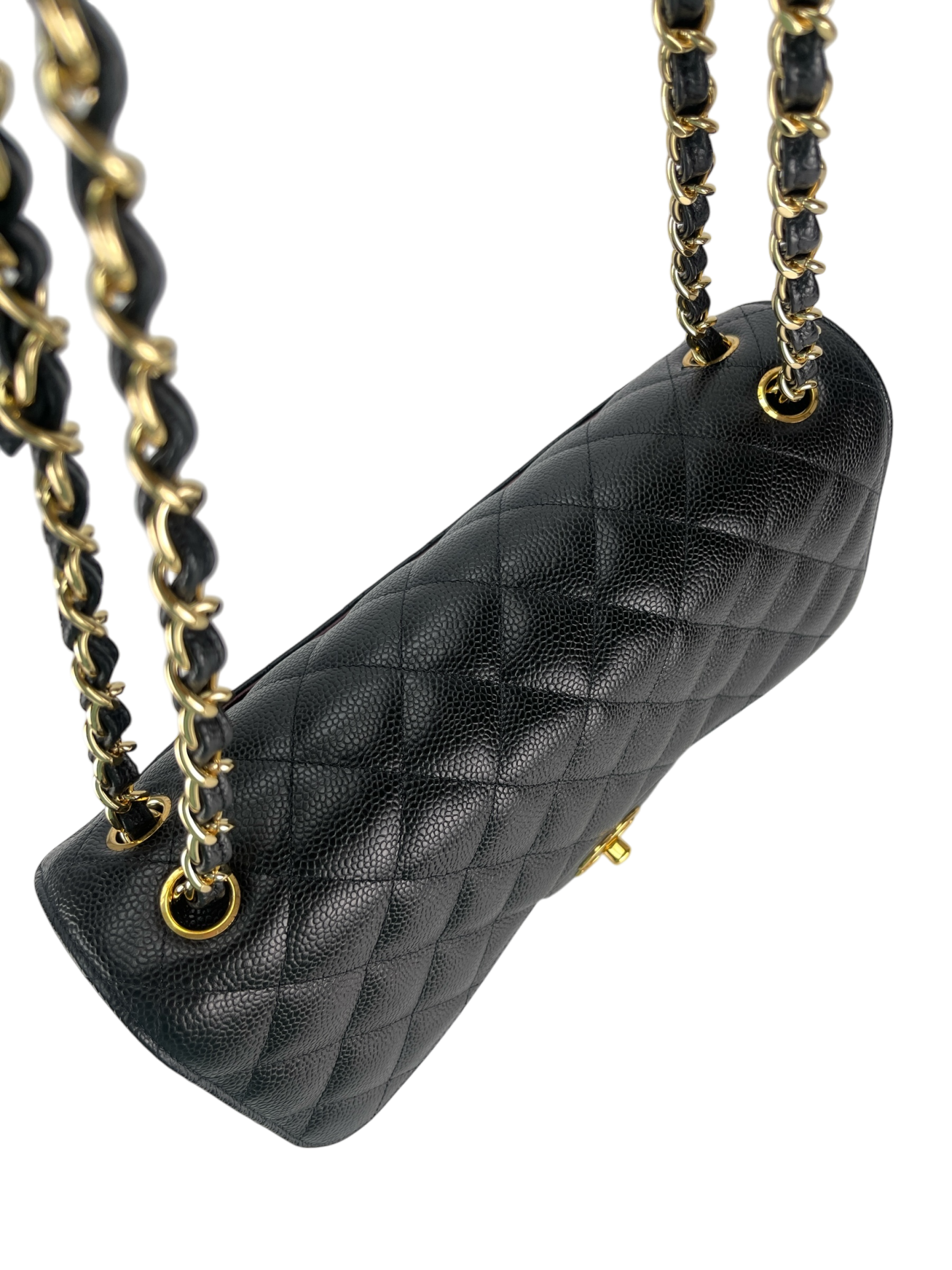 CHANEL - Maxi Black Caviar Classic Double Flap Chain Shoulder Bag