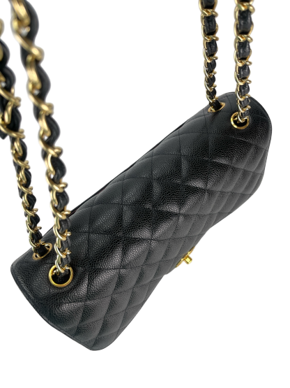 CHANEL - Maxi Black Caviar Classic Double Flap Chain Shoulder Bag