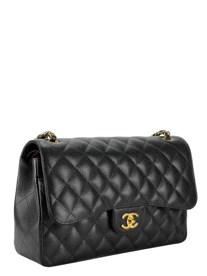 CHANEL - Maxi Black Caviar Classic Double Flap Chain Shoulder Bag