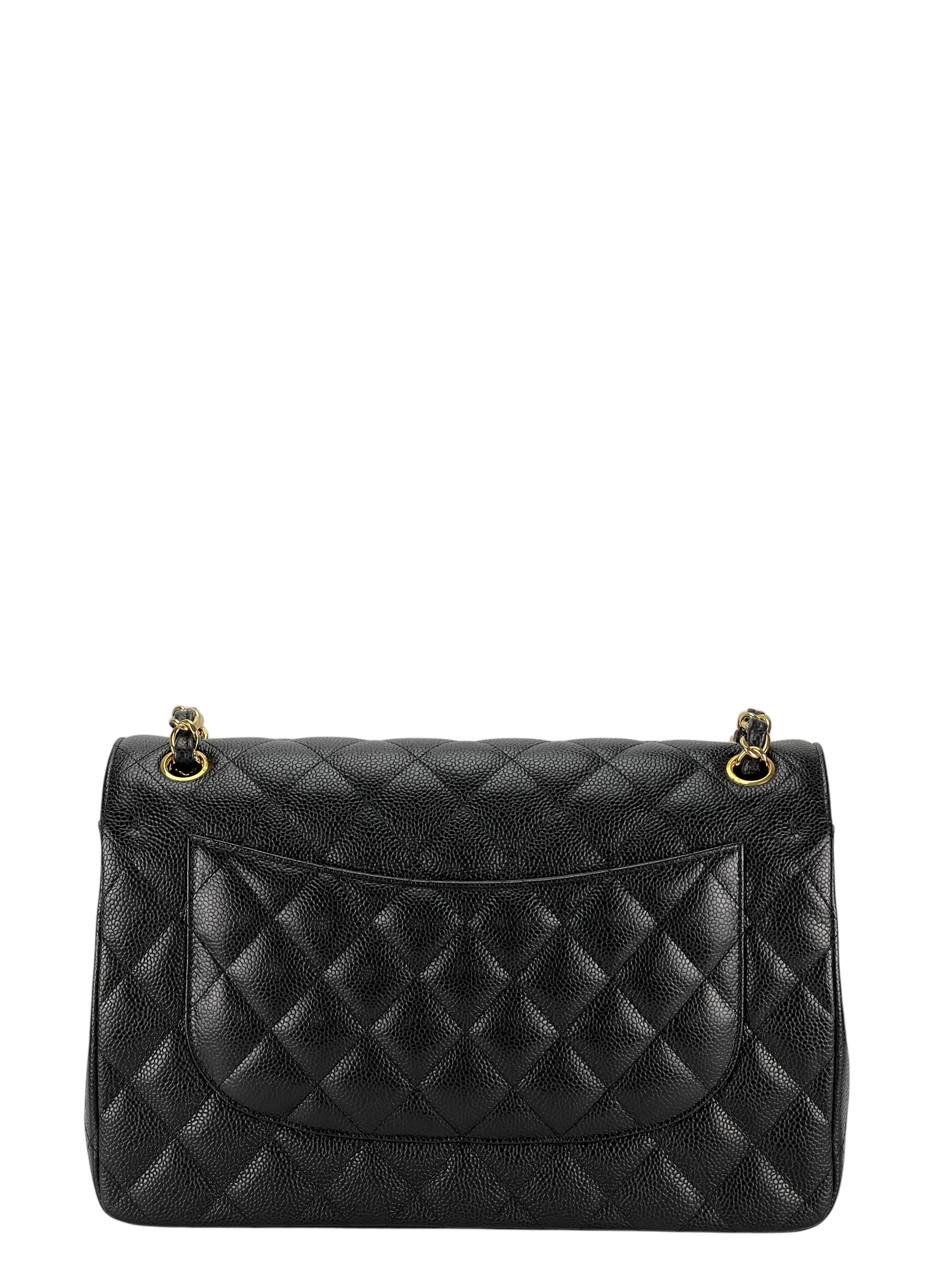 CHANEL - Maxi Black Caviar Classic Double Flap Chain Shoulder Bag