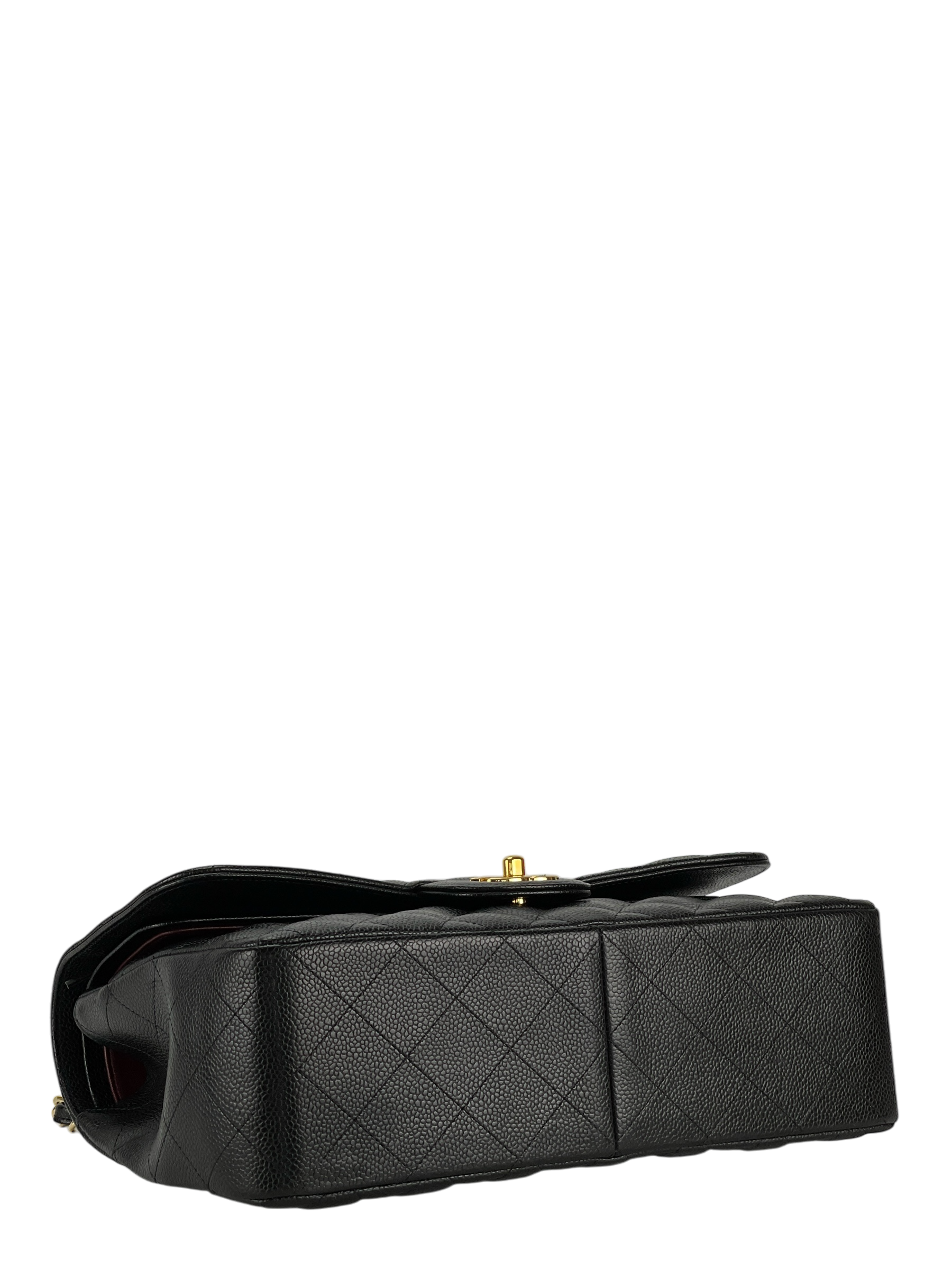 CHANEL - Maxi Black Caviar Classic Double Flap Chain Shoulder Bag