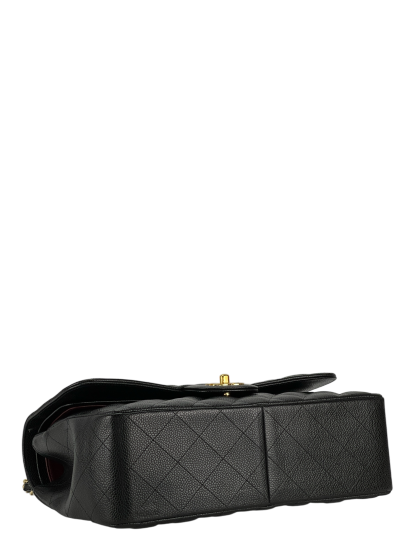 CHANEL - Maxi Black Caviar Classic Double Flap Chain Shoulder Bag