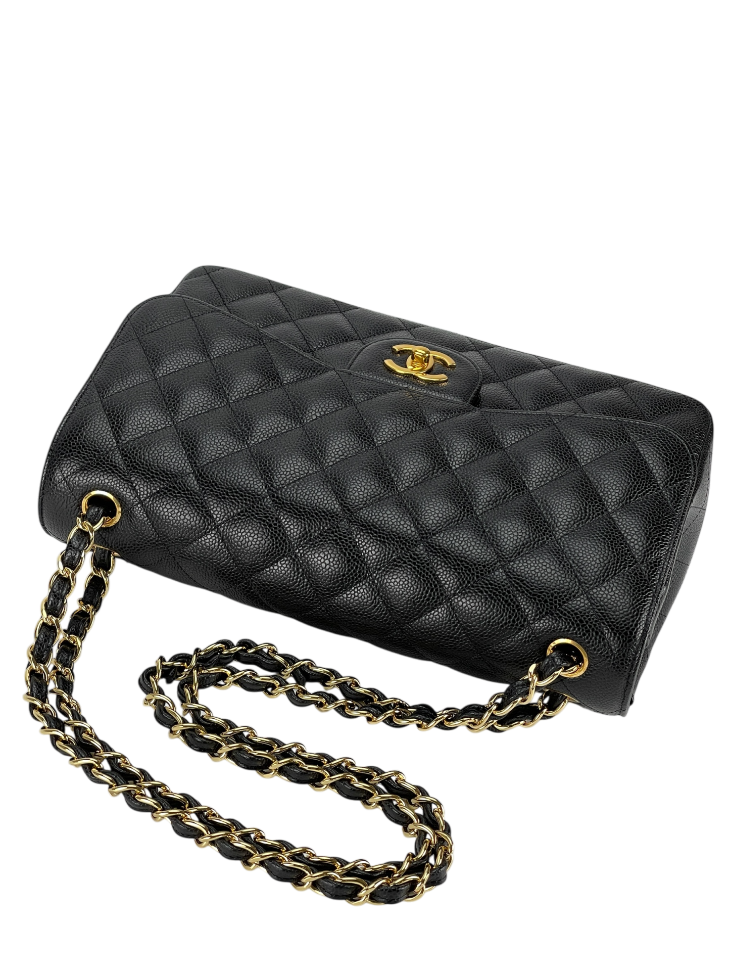 CHANEL - Maxi Black Caviar Classic Double Flap Chain Shoulder Bag