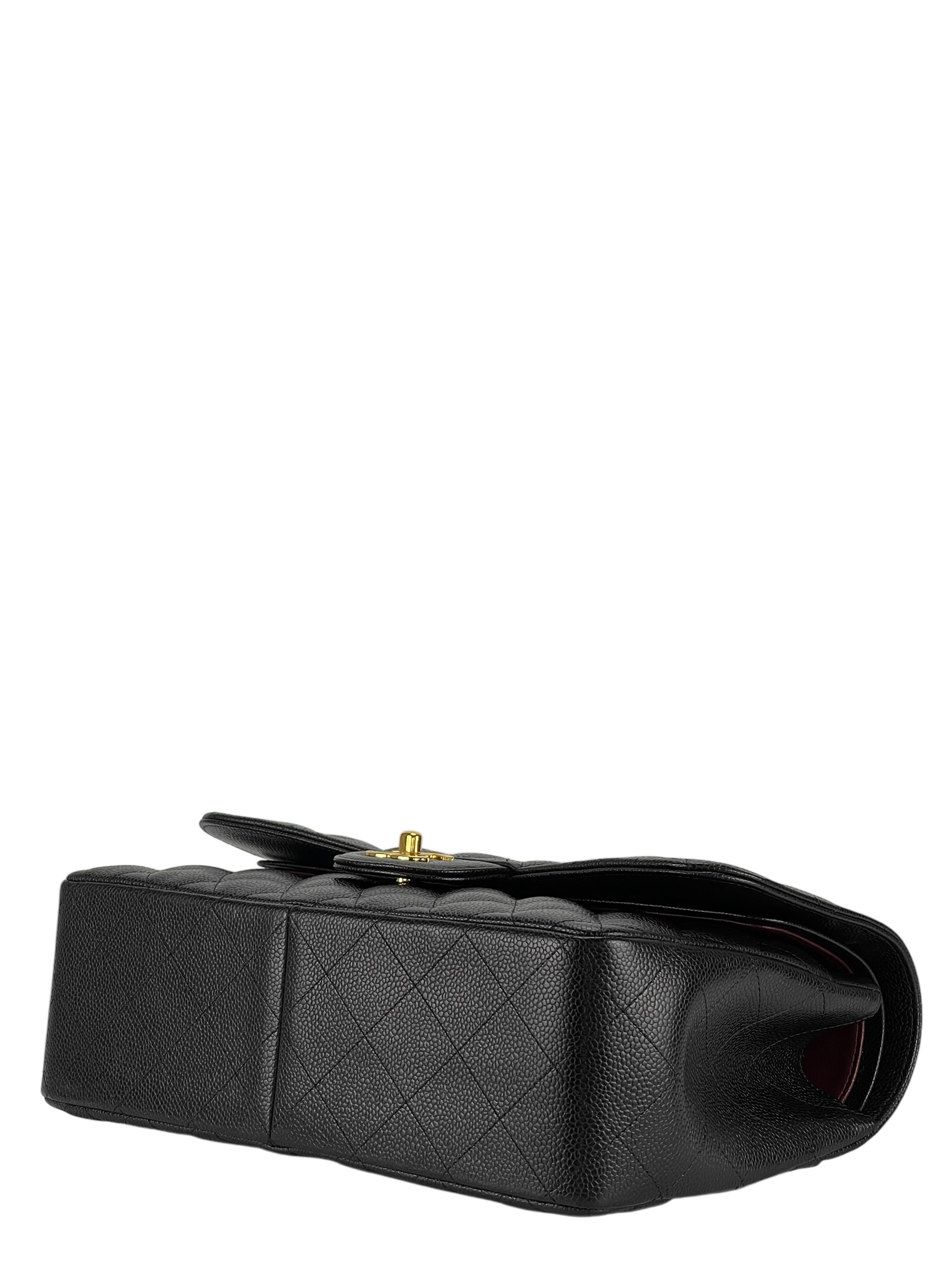 CHANEL - Maxi Black Caviar Classic Double Flap Chain Shoulder Bag