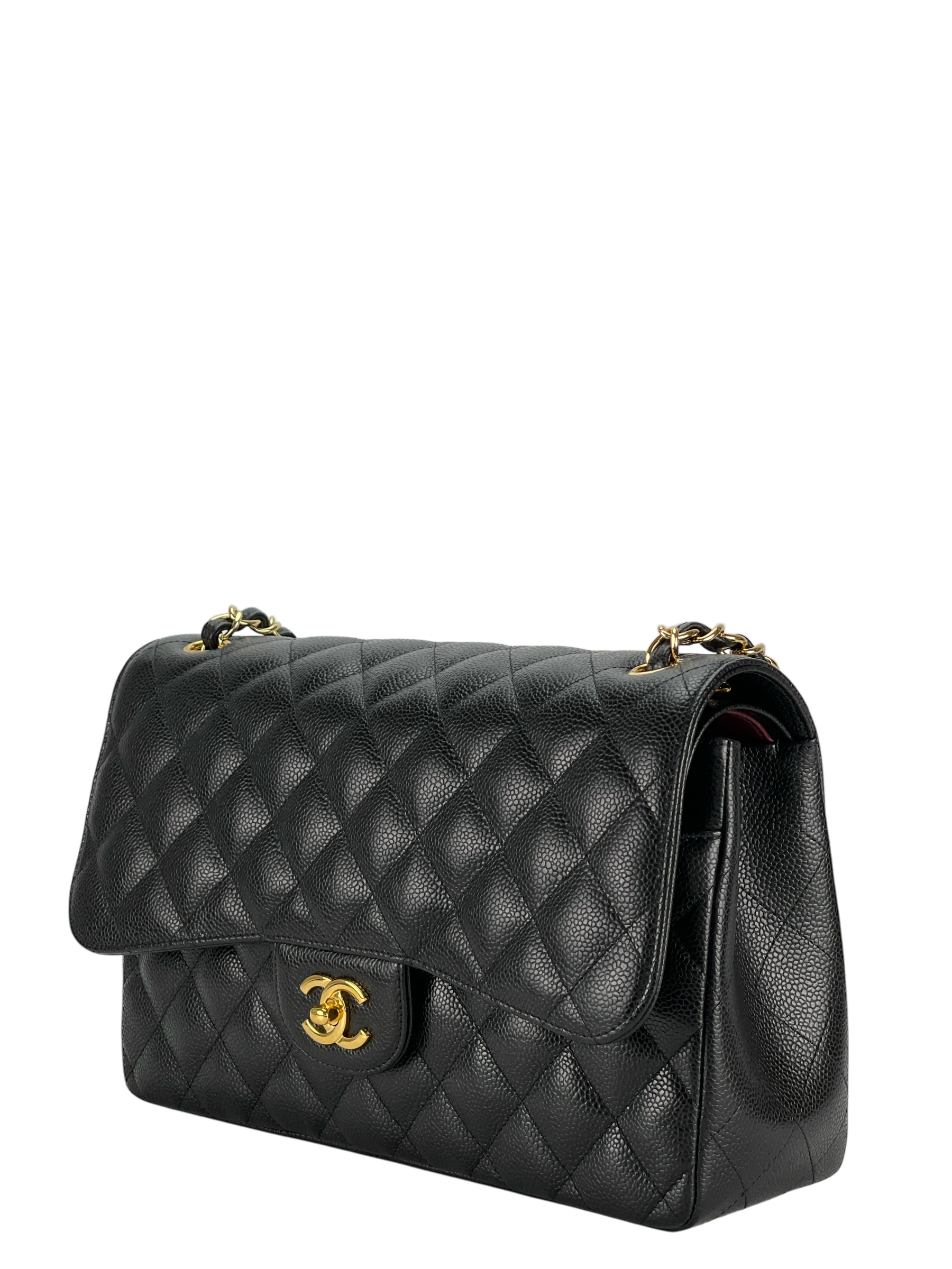 CHANEL - Maxi Black Caviar Classic Double Flap Chain Shoulder Bag
