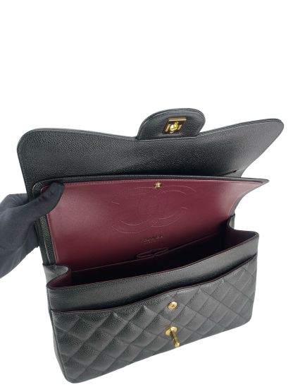 CHANEL - Maxi Black Caviar Classic Double Flap Chain Shoulder Bag