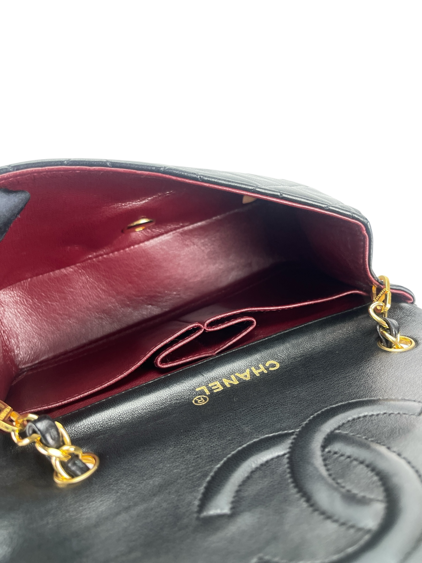  CHANEL - Mini Matelasse Lambskin Single Flap Single Chain Bag Black Gold Hardware 