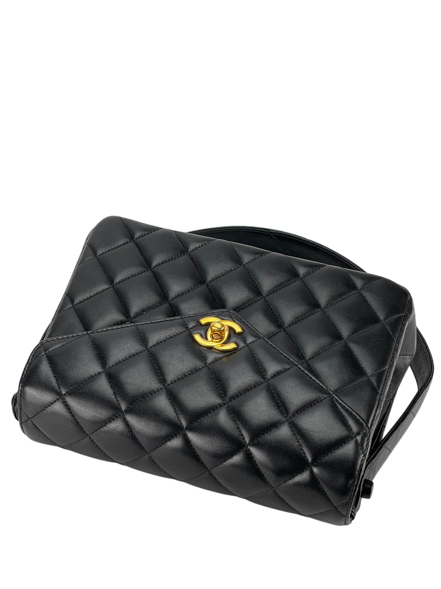 CHANEL - Matelasse Caviar Skin Kelly Flap Shoulder Bag Black Gold Hardware