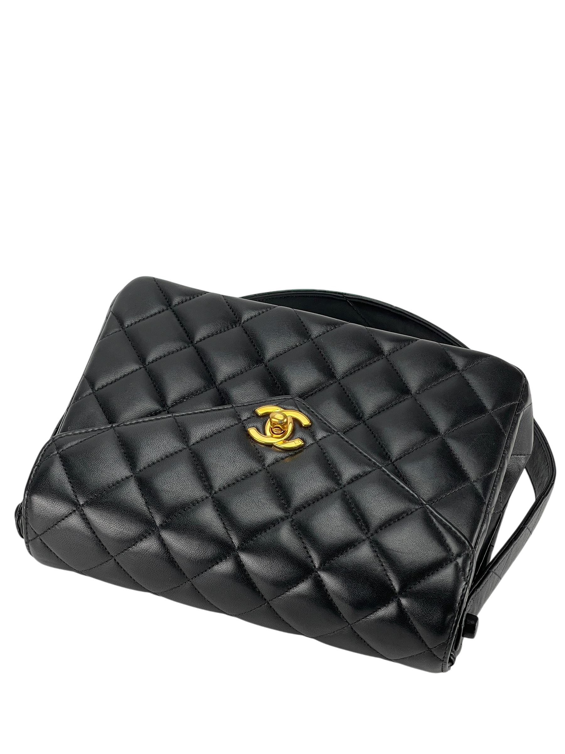 CHANEL - Matelasse Caviar Skin Kelly Flap Shoulder Bag Black Gold Hardware