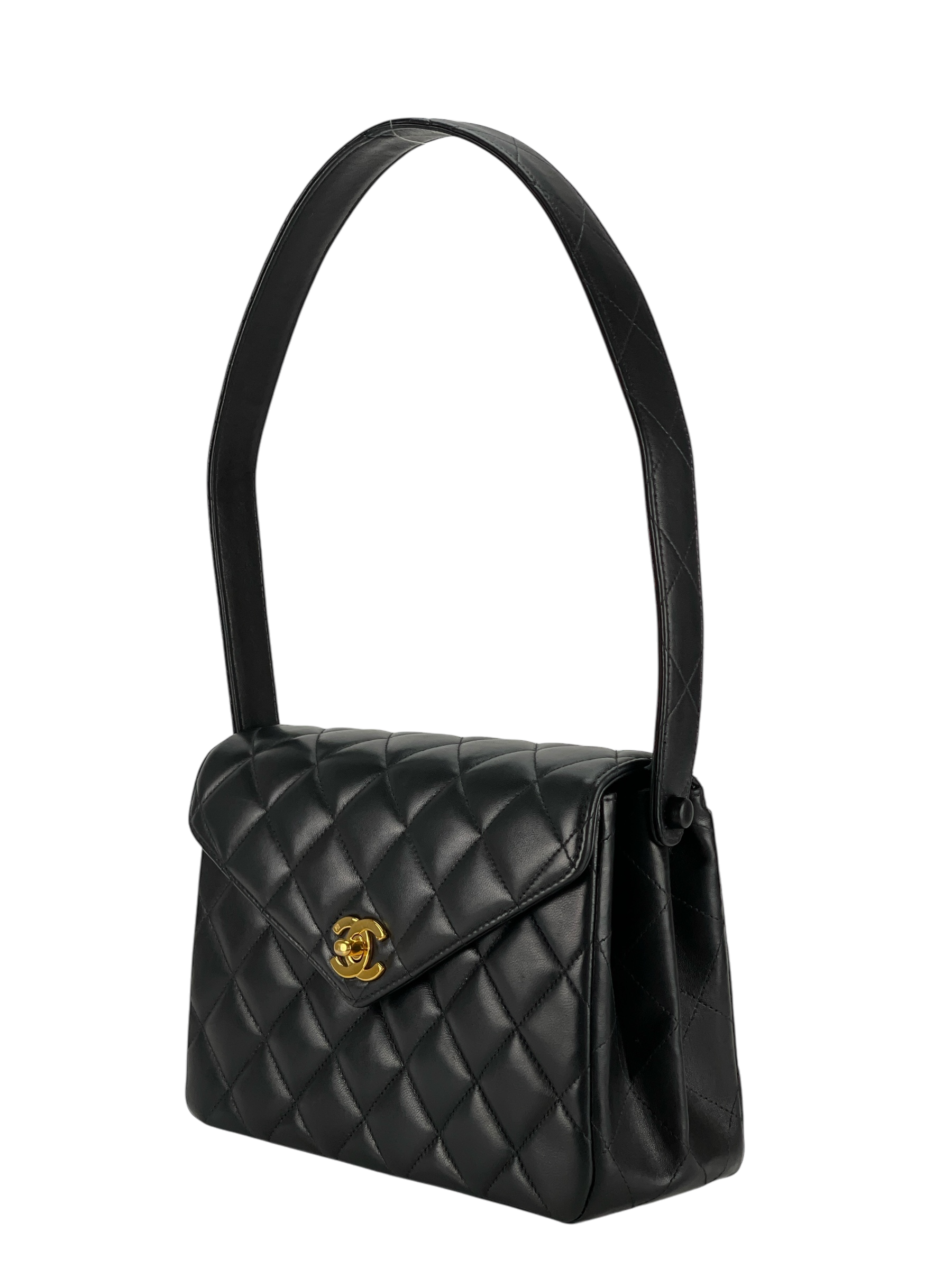 CHANEL - Matelasse Caviar Skin Kelly Flap Shoulder Bag Black Gold Hardware